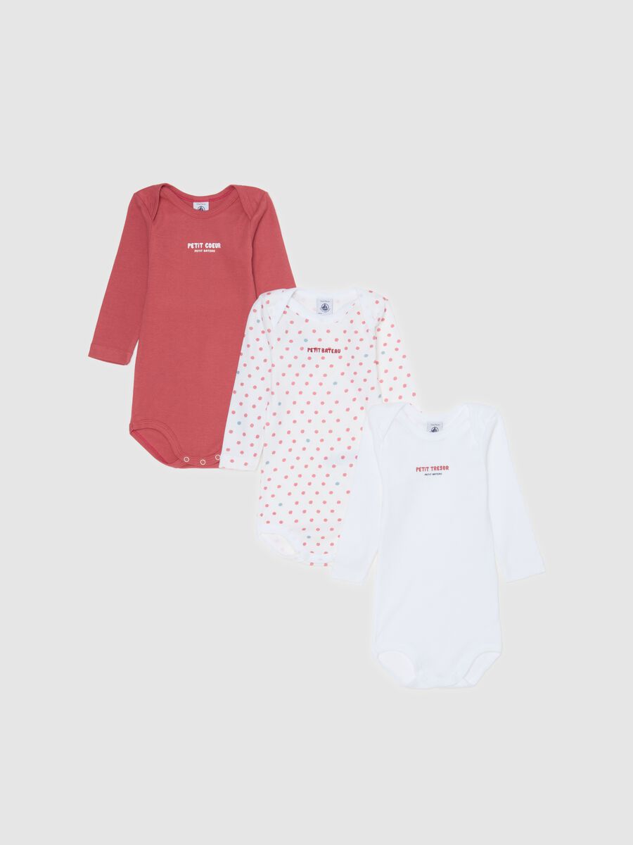 Three-pack long-sleeved bodysuits with lettering print_0