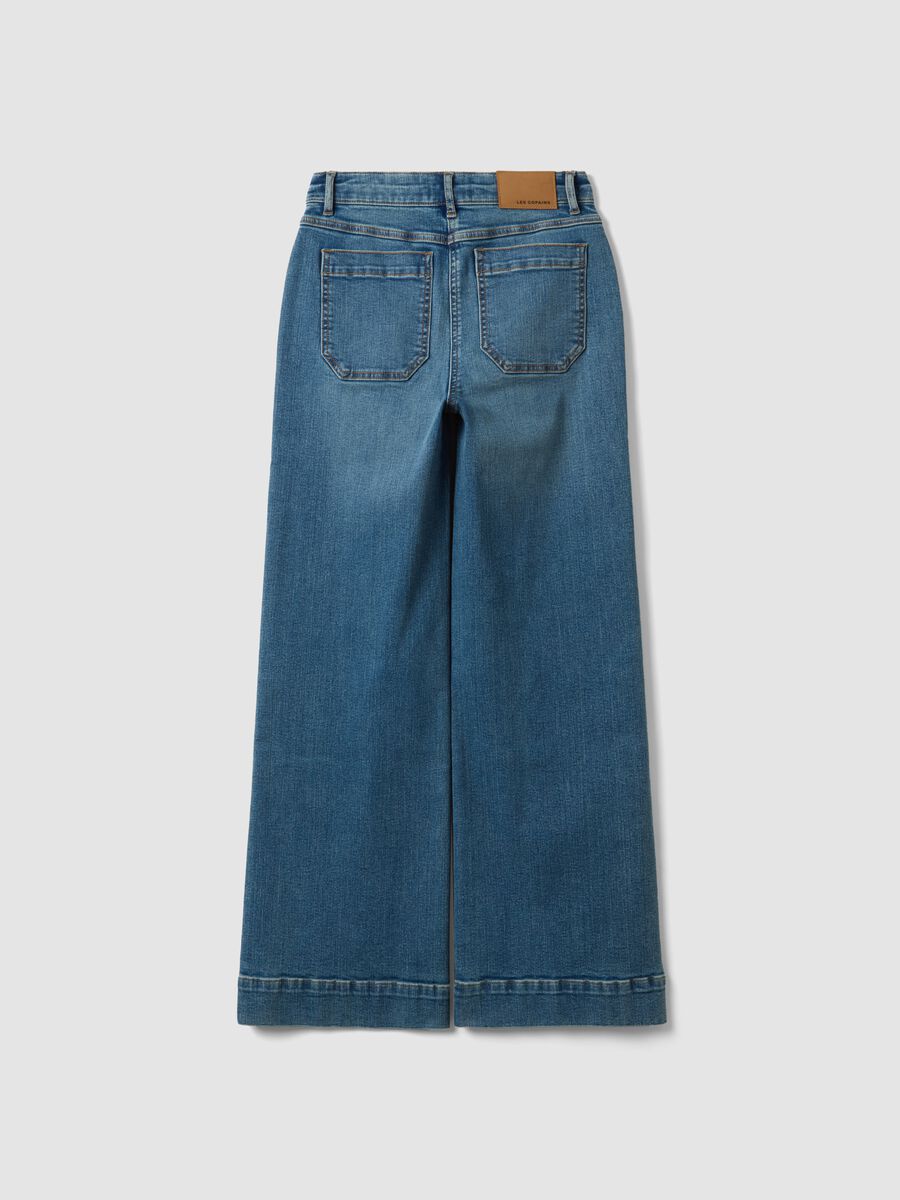 Jeans blu wide leg in cotone elasticizzato_6