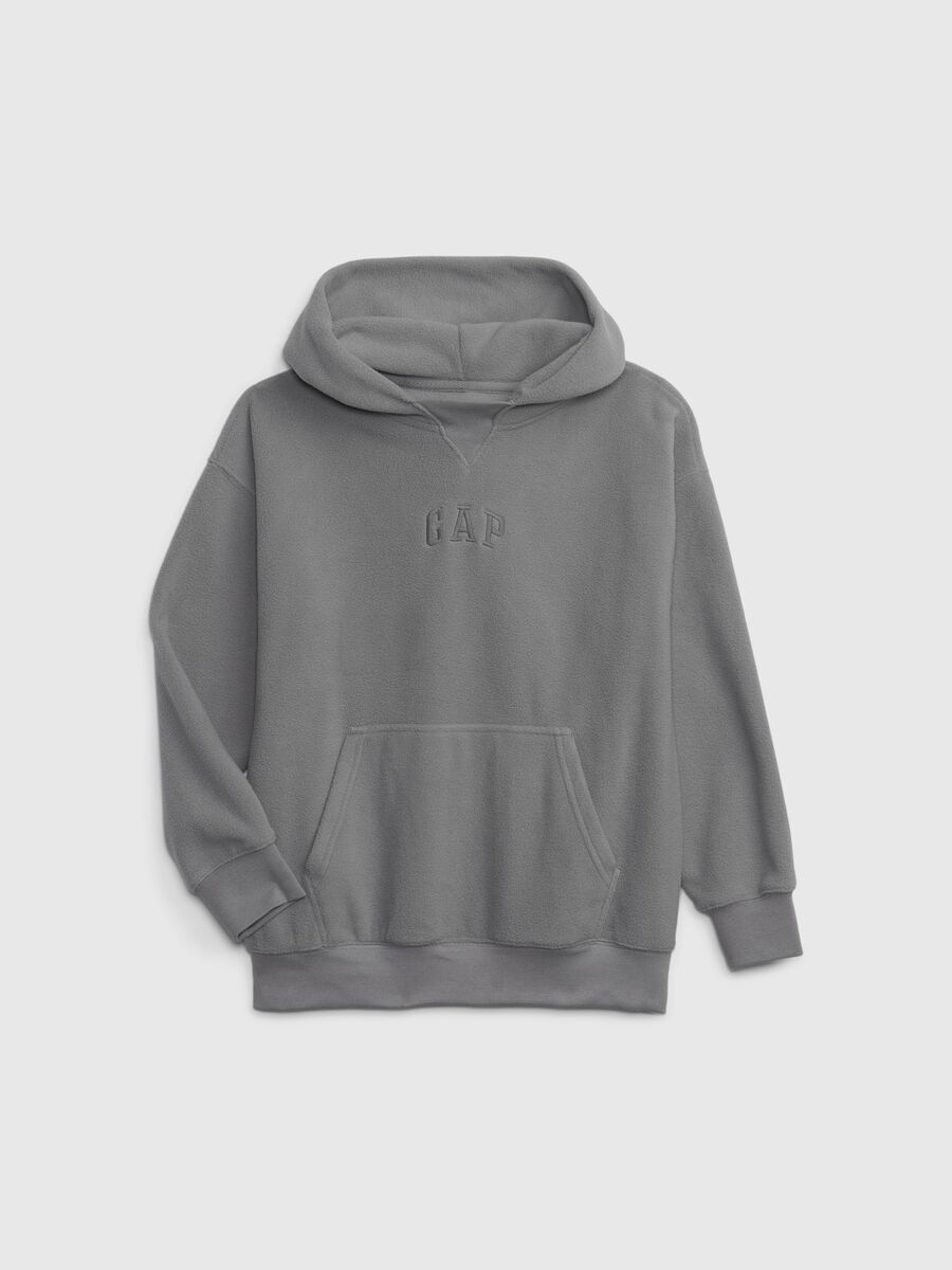 Fleece sweatshirt with hood and mini logo embroidery_0