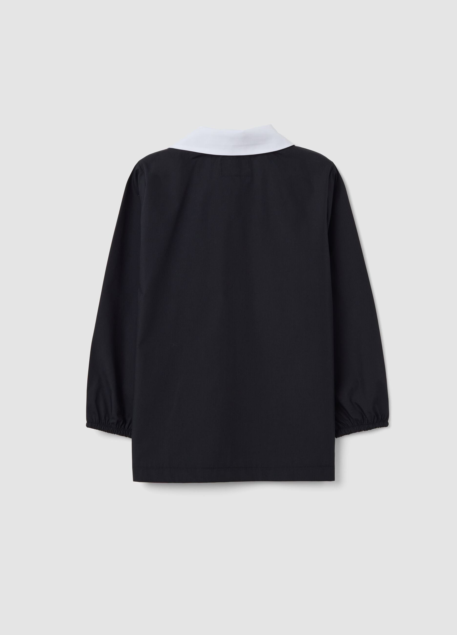 Black school apron with panda embroidery and white collar for boys