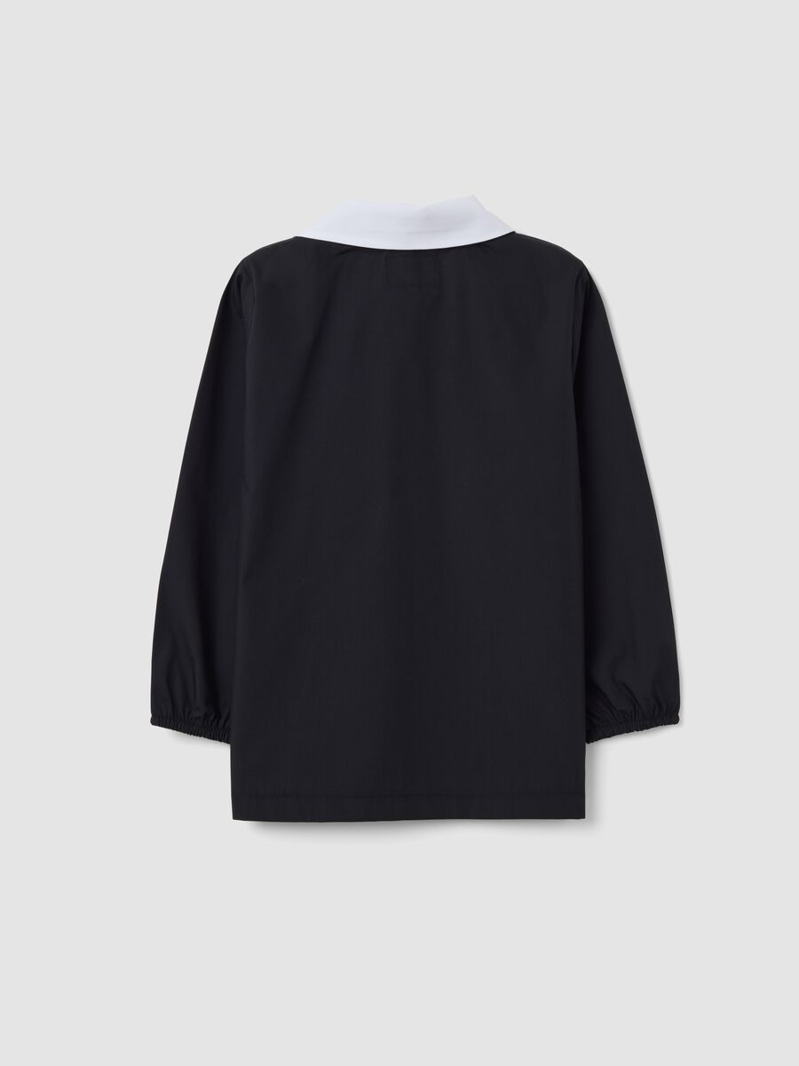 Black school apron with panda embroidery and white collar for boys_1