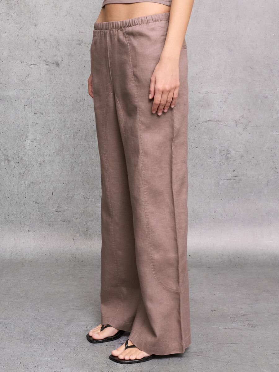 100% Linen Wide-Leg Trousers in Mocha_1