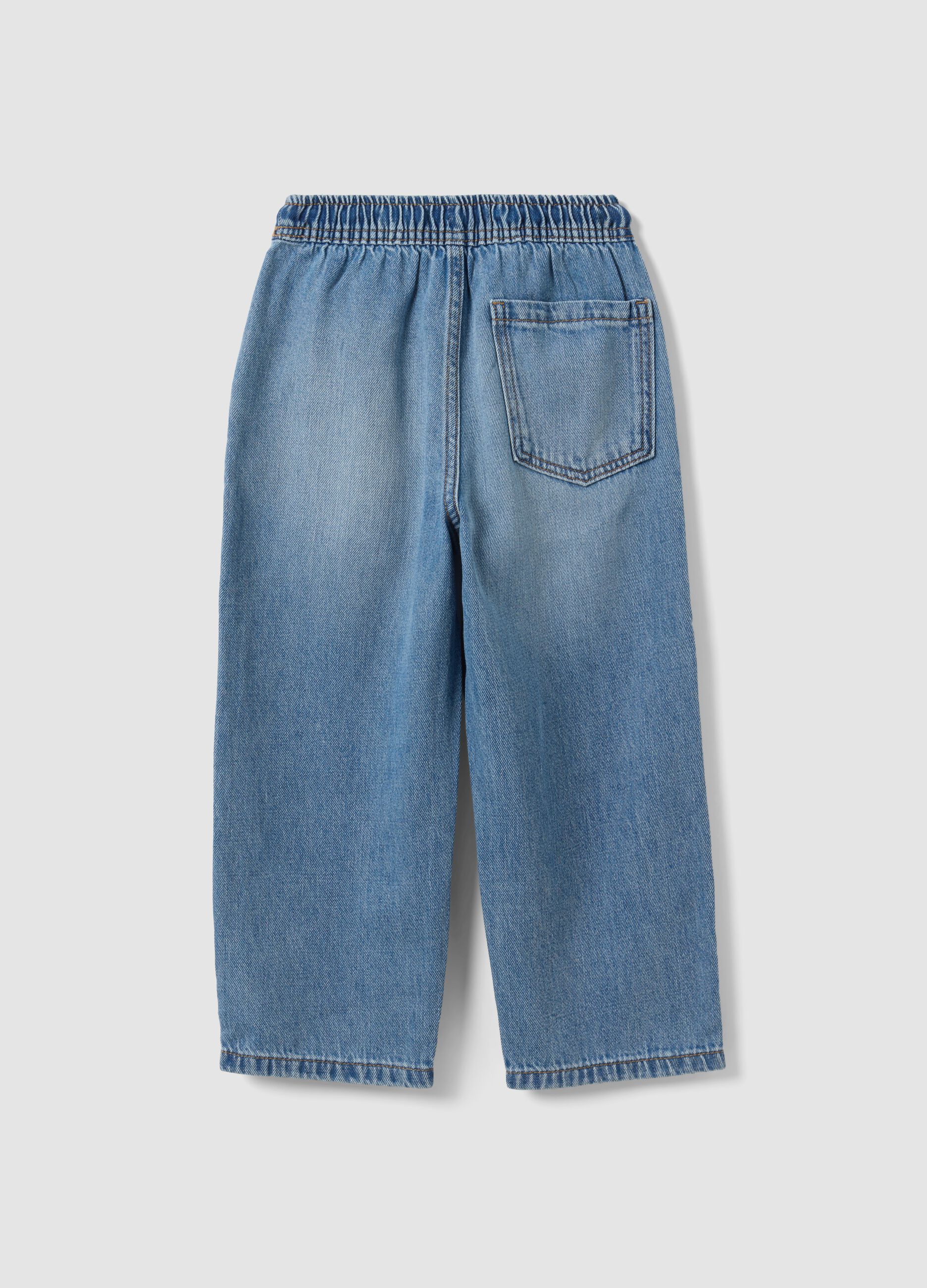 Light blue cotton and viscose blend joggers with drawstring for boys