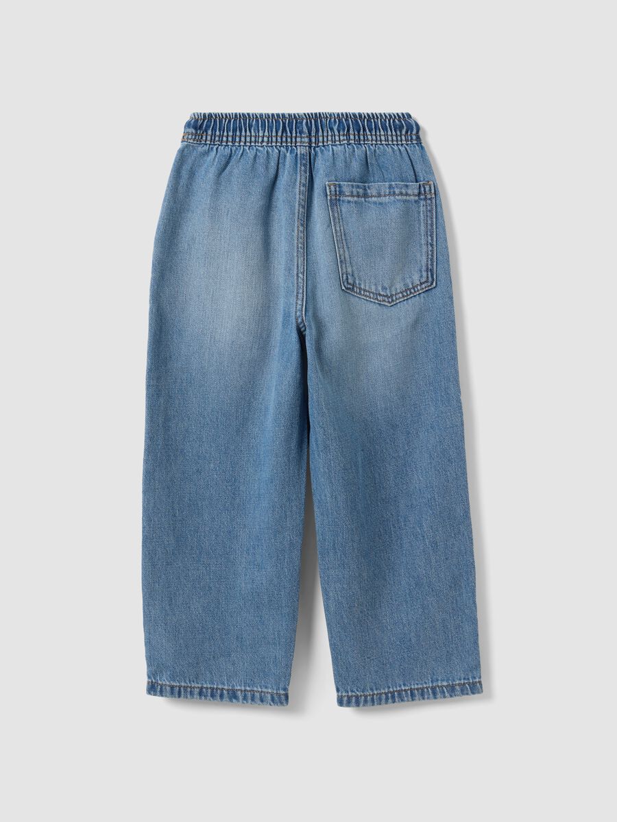 Jogger blu chiaro in misto cotone e viscosa con coulisse per bambino_1
