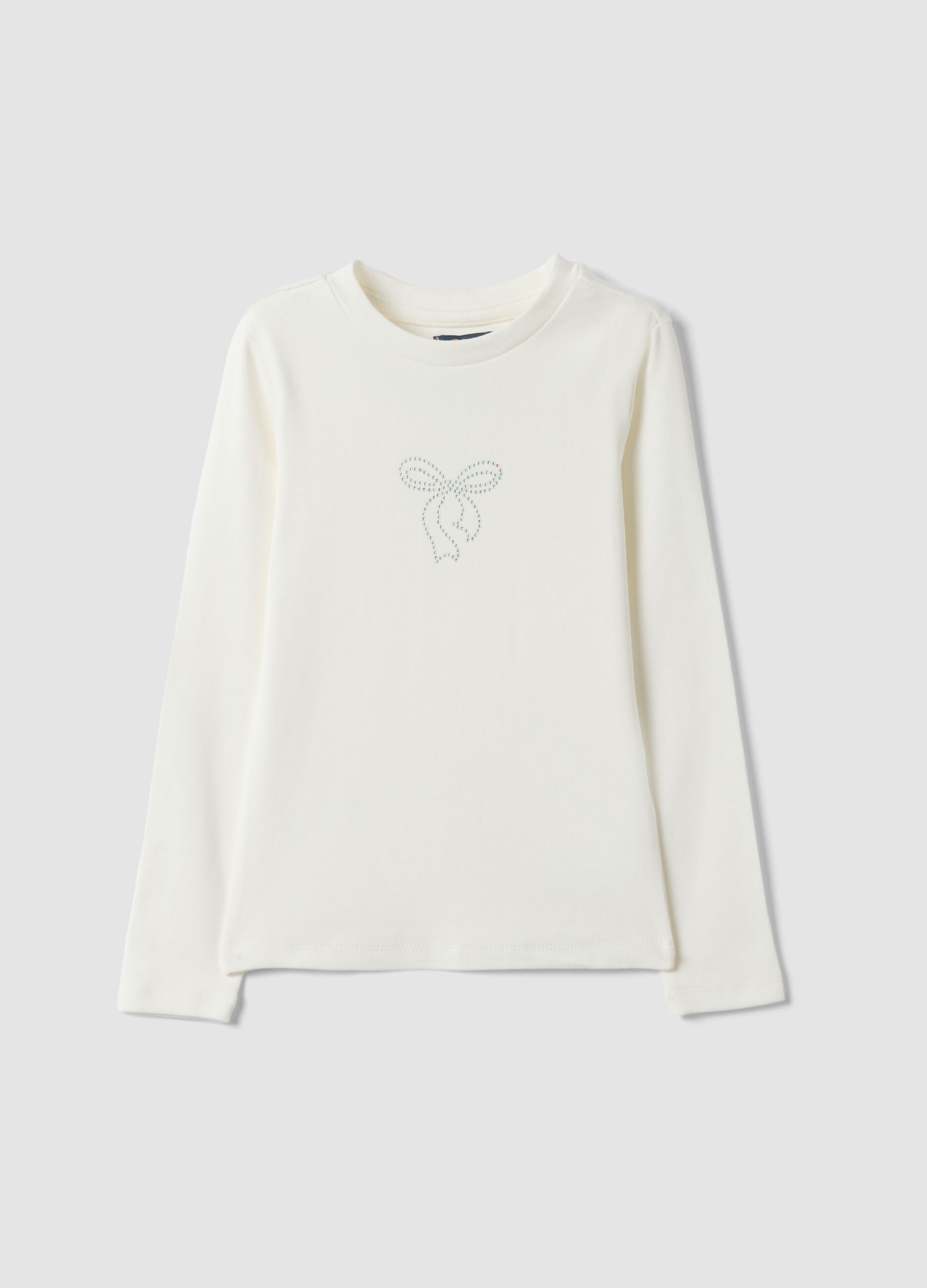 White stretch organic cotton printed T-shirt for girls