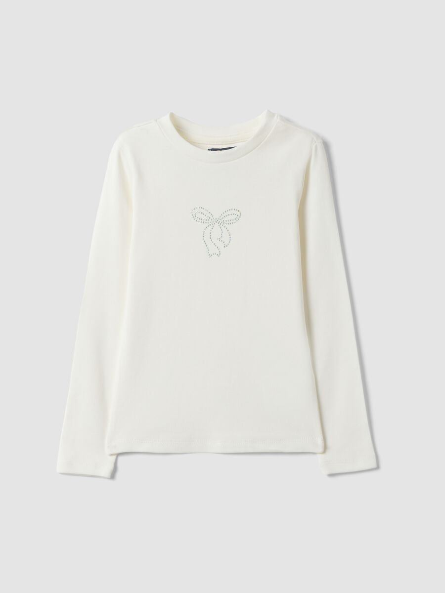 White stretch organic cotton printed T-shirt for girls_0