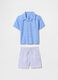 Blue shirt and white and blue striped shorts set_1