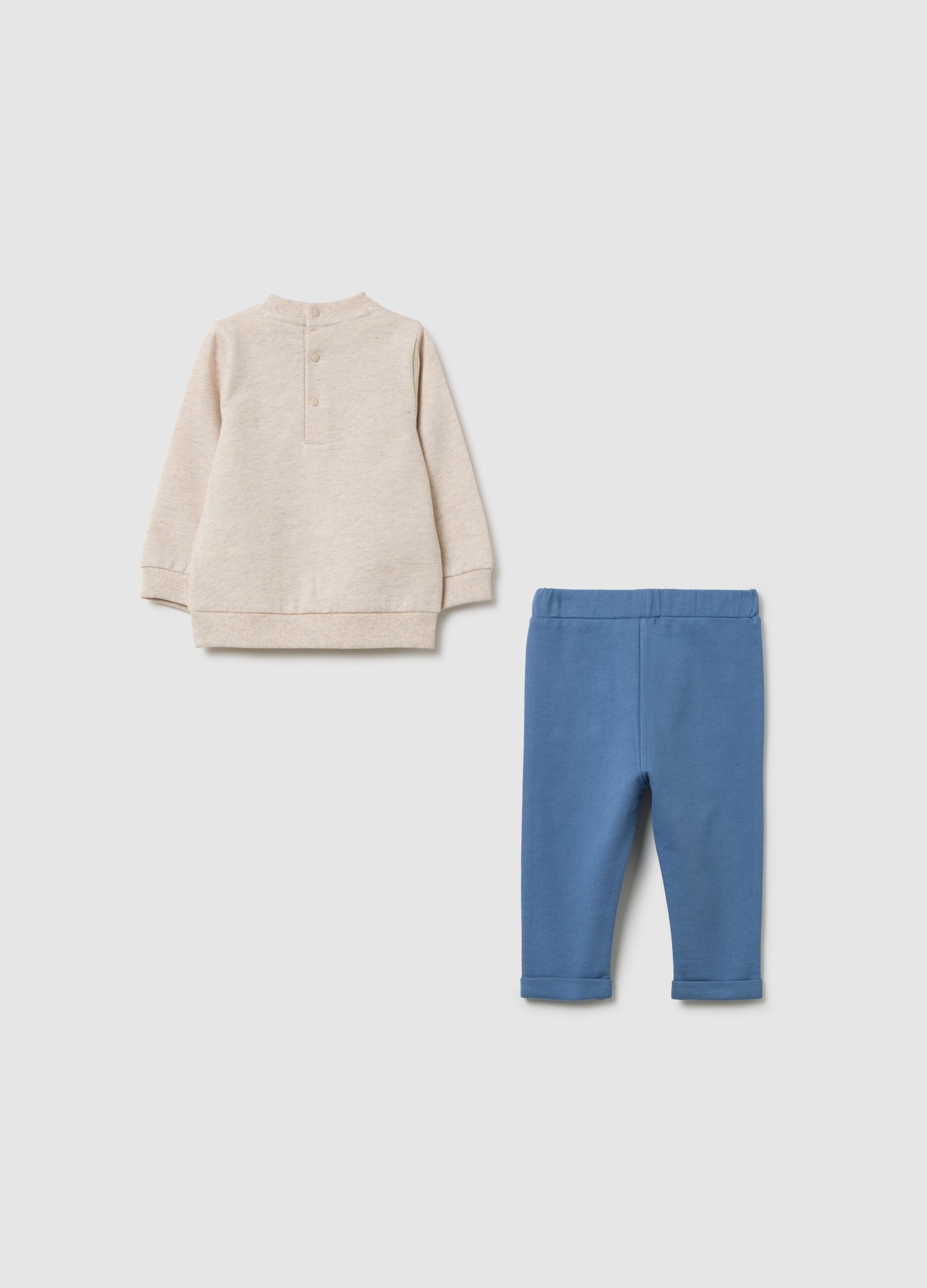 Baby sweatshirt and trousers set in pure cotton beige and blue