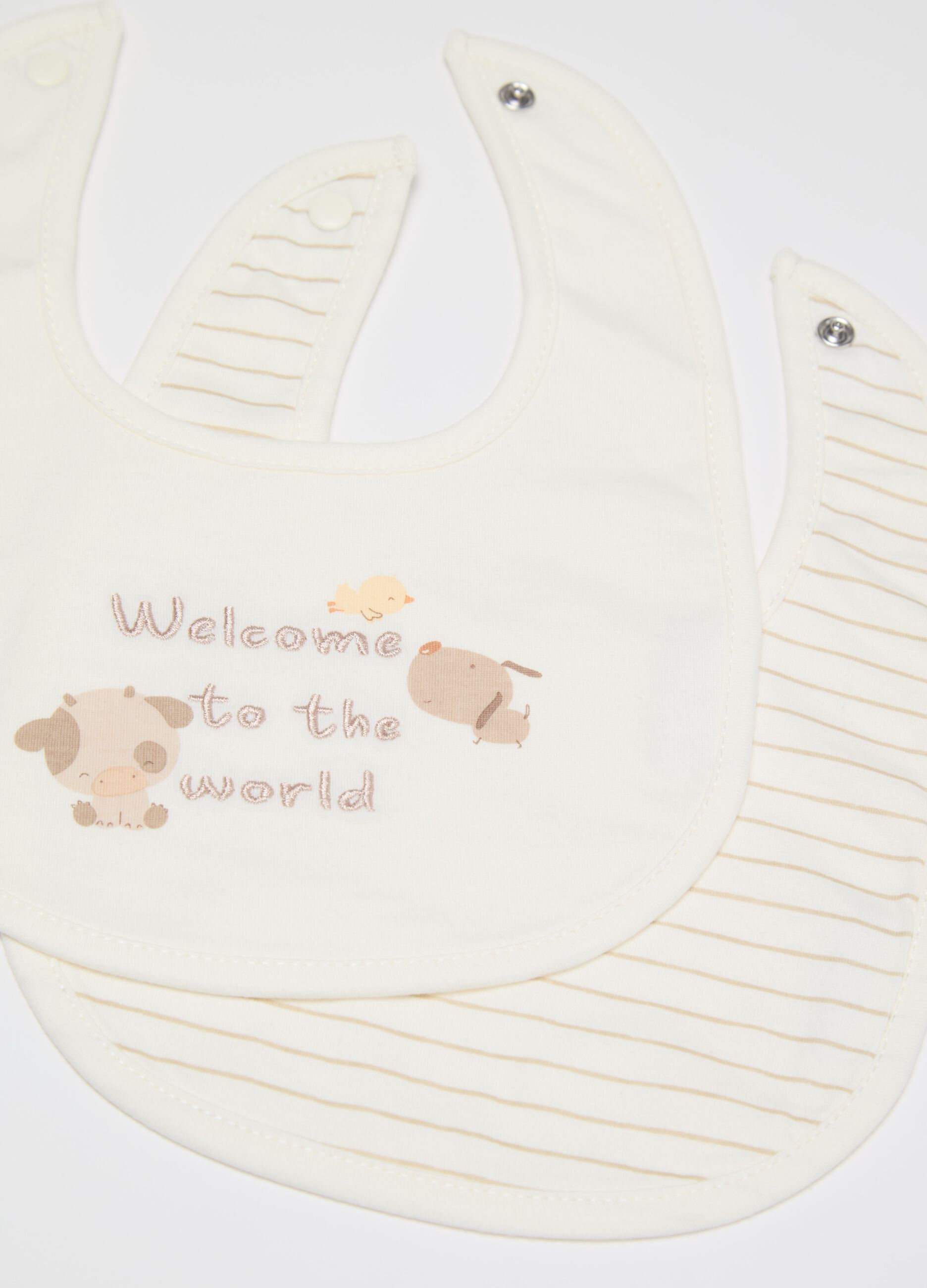 Bipack bavette con ricamo "Welcome To The World"