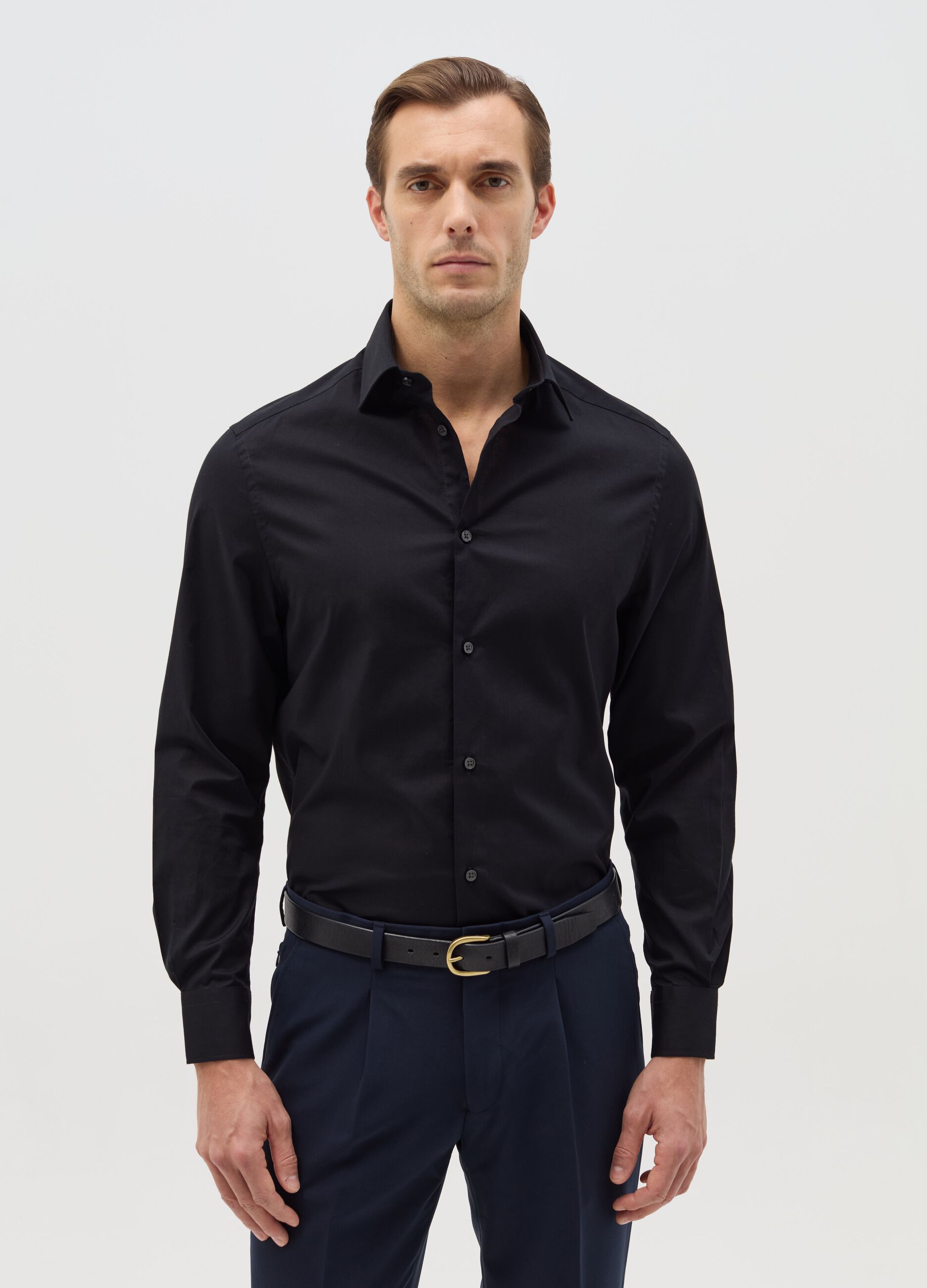 Regular-fit shirt in stretch cotton