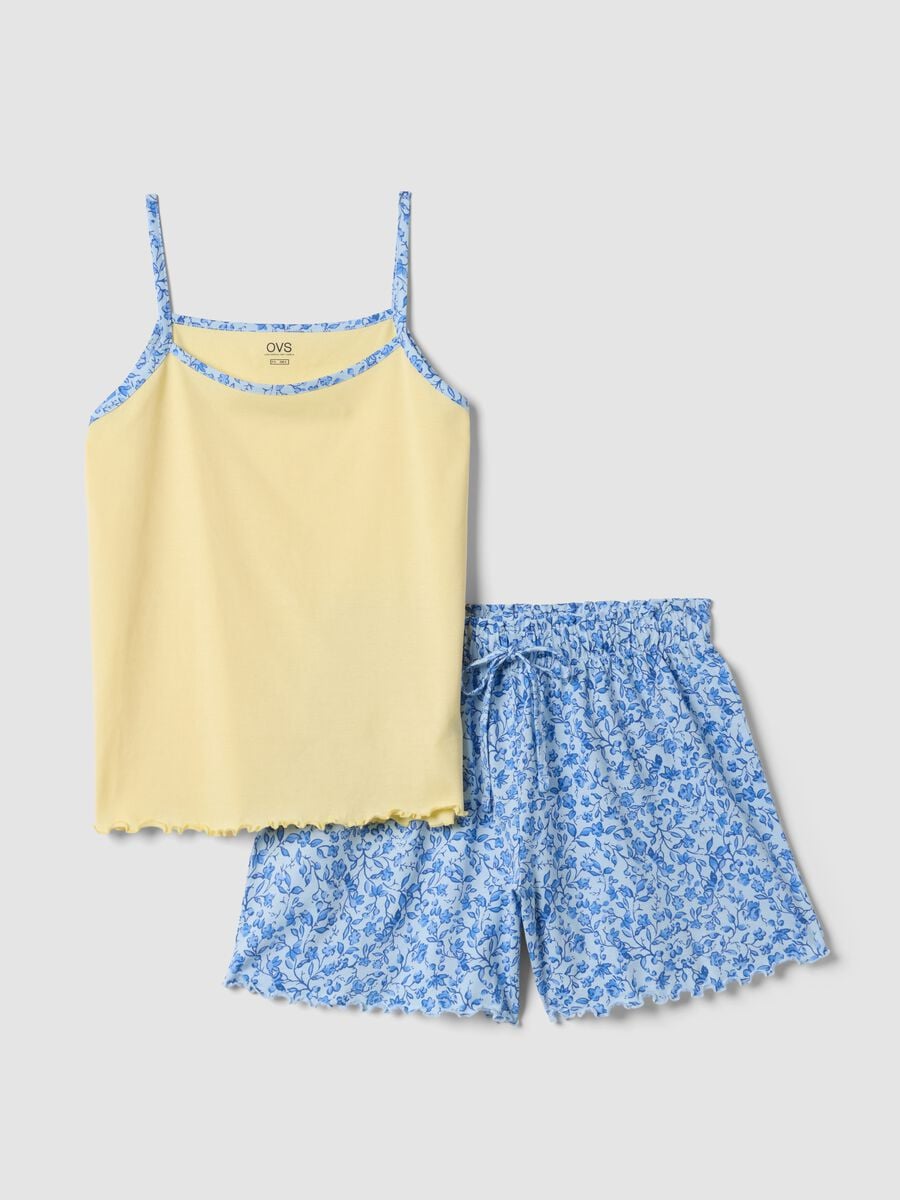Pigiama giallo in puro cotone con top a spalline sottili regular fit_4