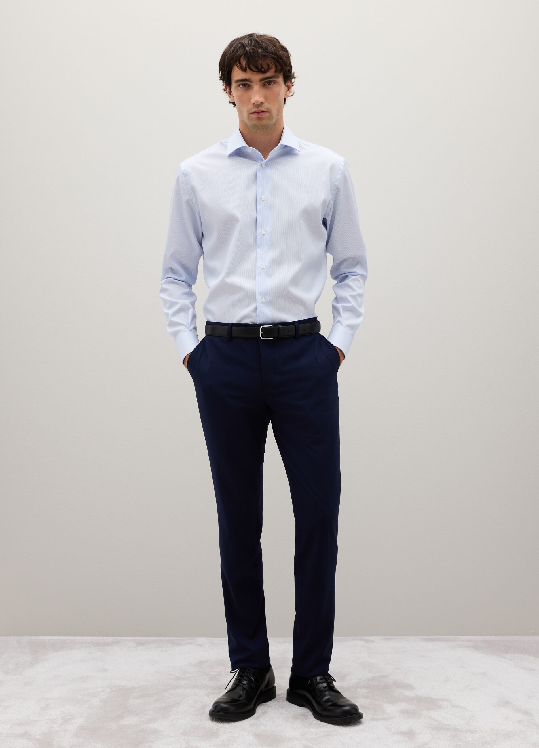 Blue cotton regular fit shirt
