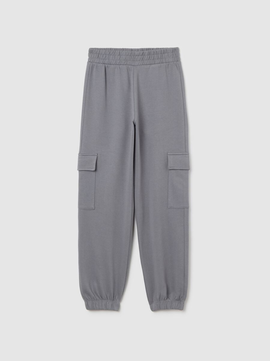 Girls' grey jogger pants in pure cotton with relaxed fit_0