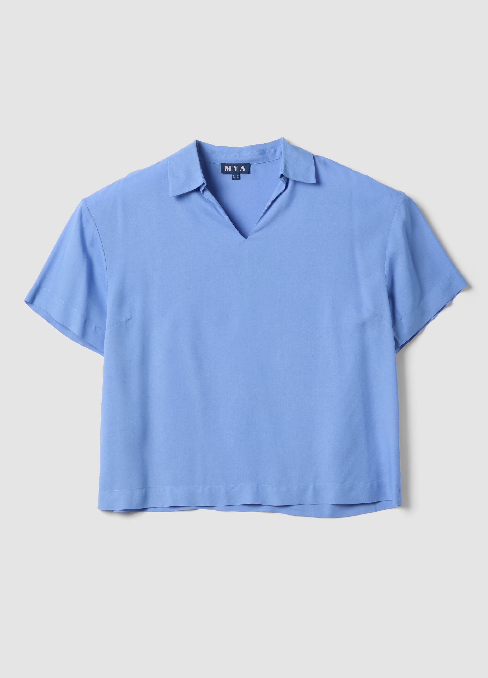 Sky-blue pure viscose shirt with classic collar