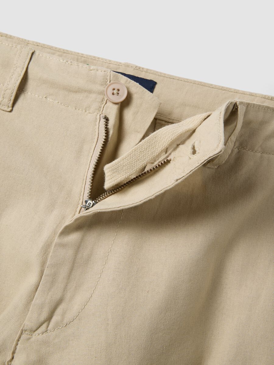 Beige linen-blend regular-fit cargo trousers_5
