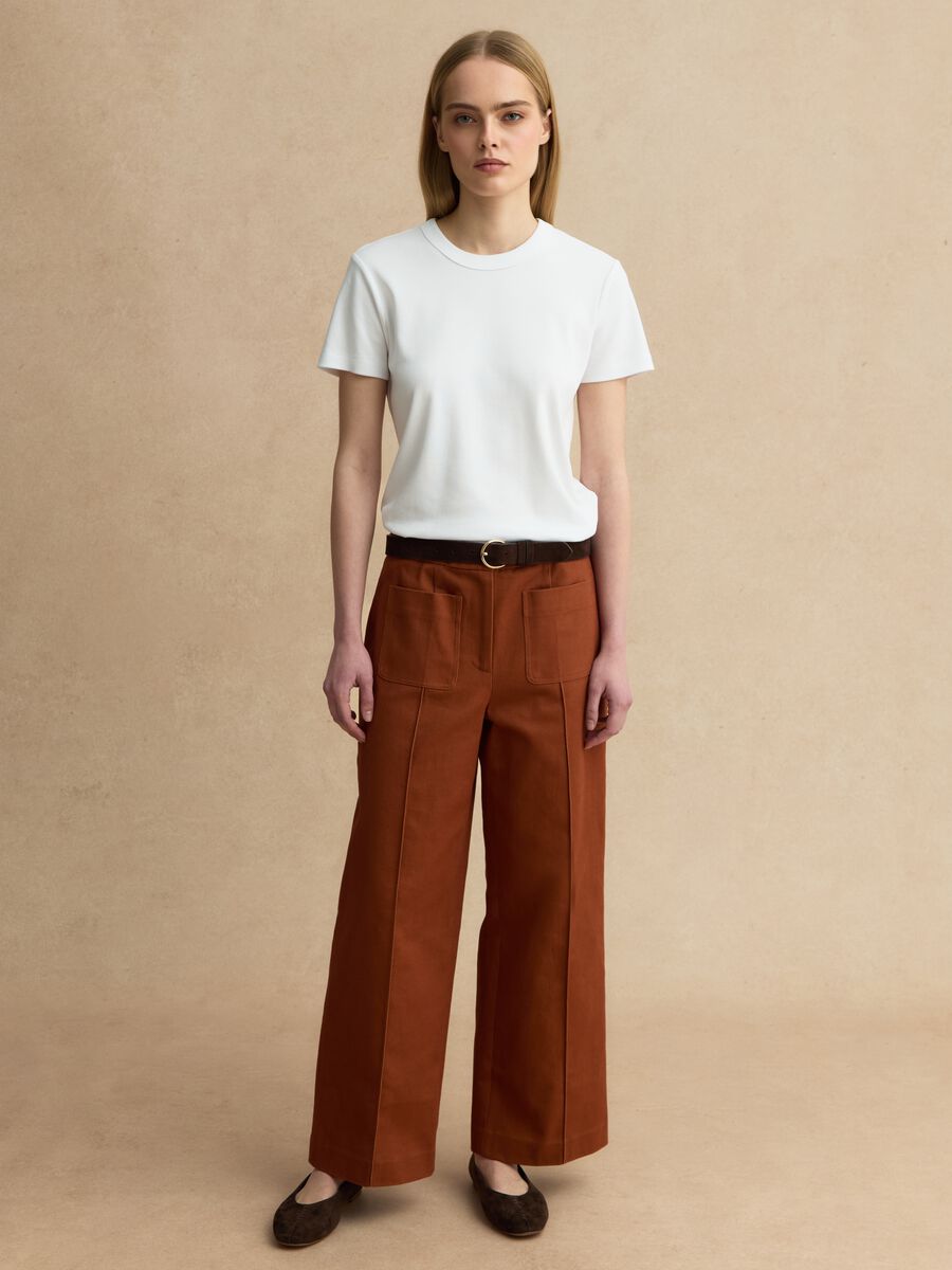 Pantaloni marroni cognac in puro cotone_0