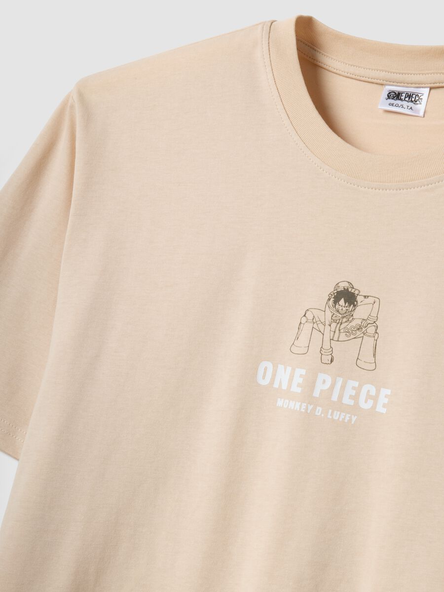 T-shirt beige con stampa One Piece in puro cotone relaxed fit_1
