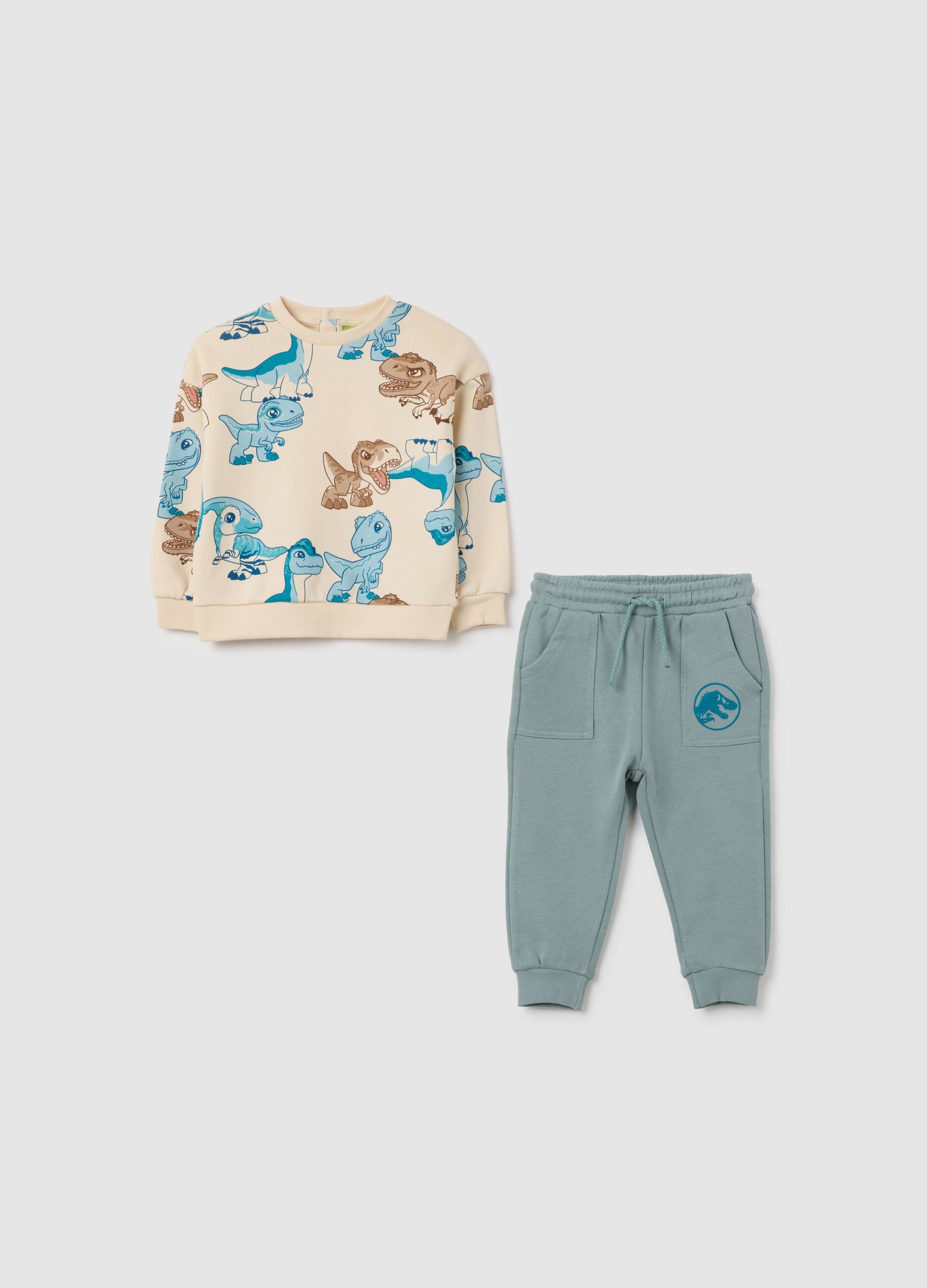 Jogging set in puro cotone con stampa dinosauri