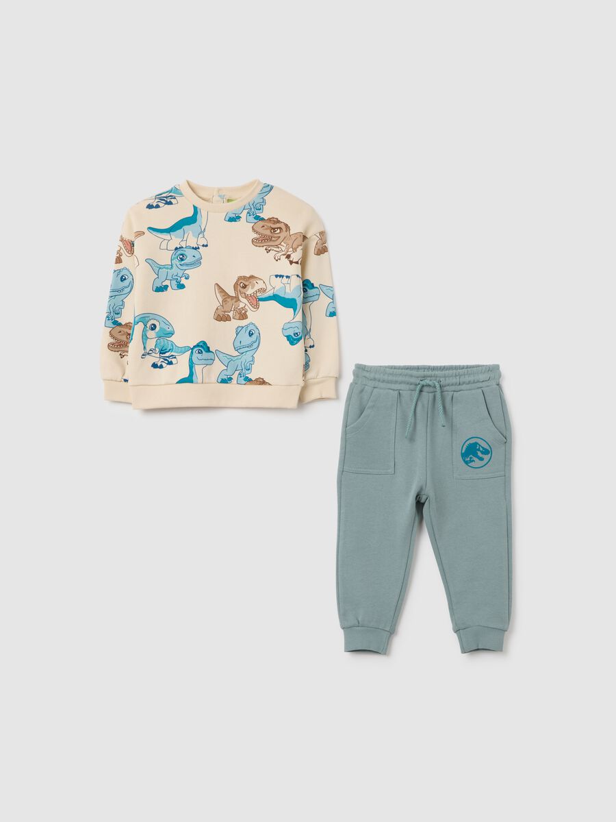 Jogging set in puro cotone con stampa dinosauri_0