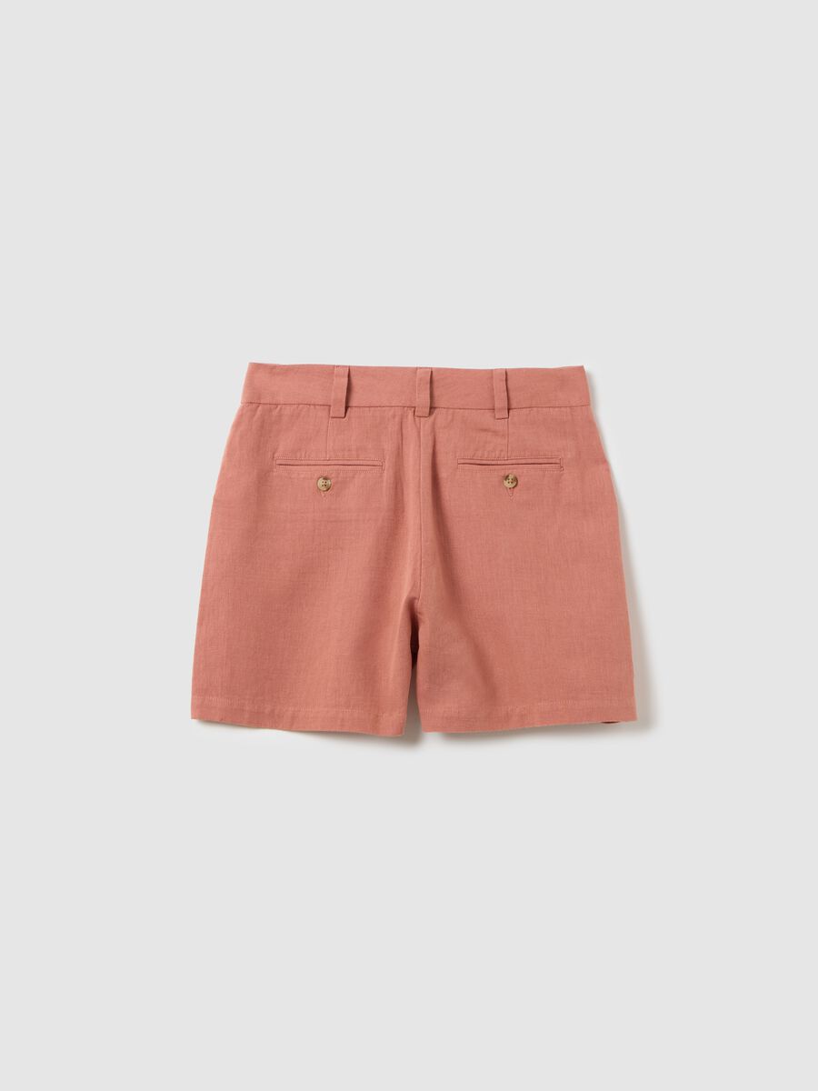 Girls' brown regular fit cotton and linen blend shorts with pockets_4
