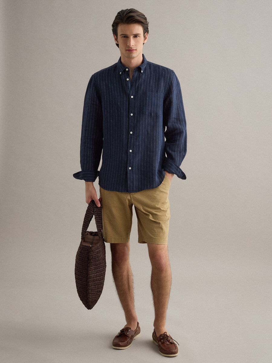 Beige stretch cotton chino shorts, regular fit_0