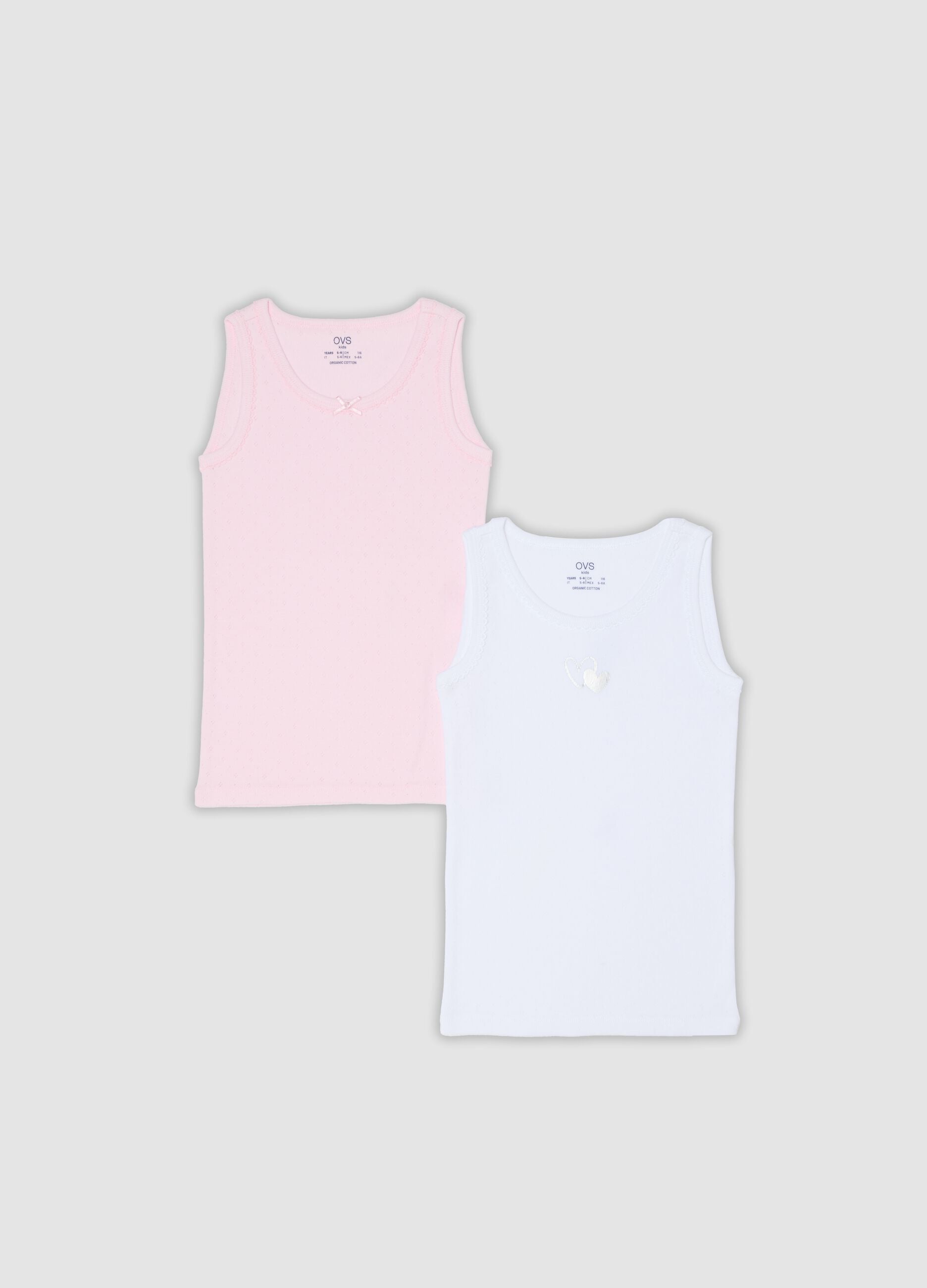 2-pack pink and white organic cotton vests for girls