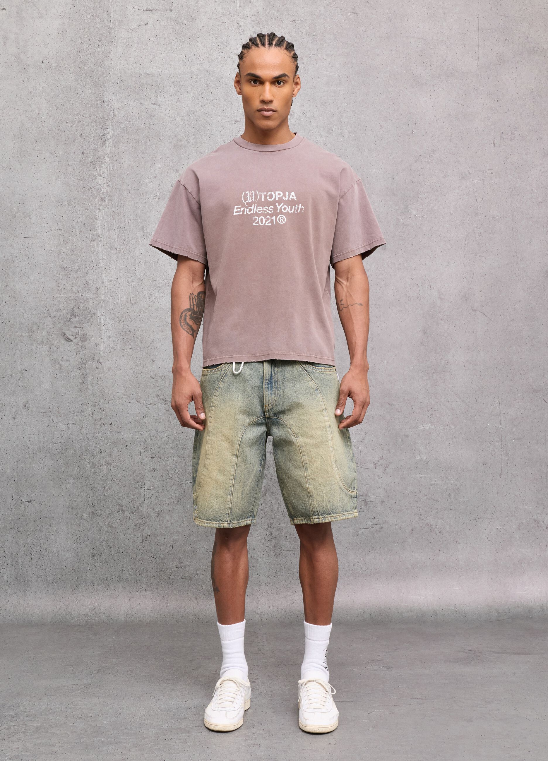 Washed Light Blue & Tea Denim Shorts