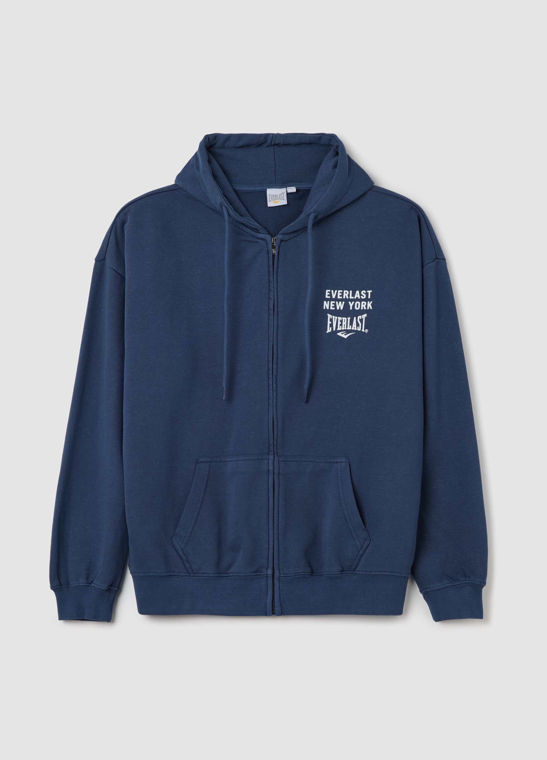 Blue full-zip sweatshirt with hood