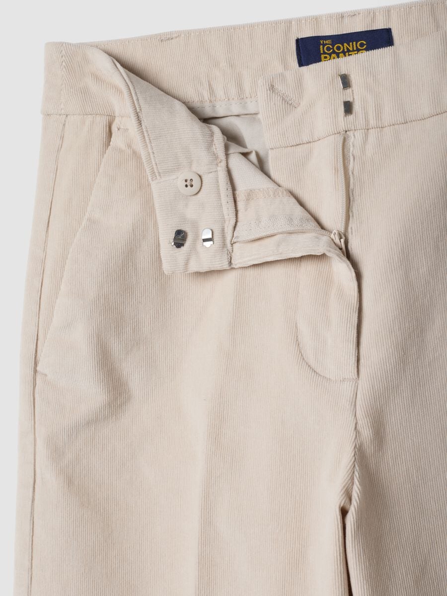 Pantaloni The Iconic Pants beige in cotone elasticizzato a coste straight fit_5