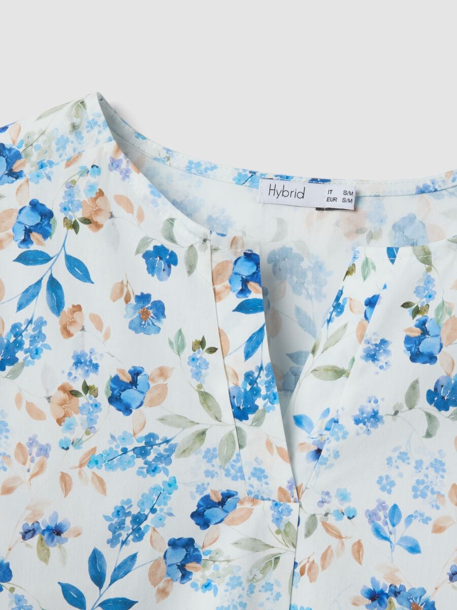 Blusa bianca in cotone elasticizzato a fiori regular fit_5