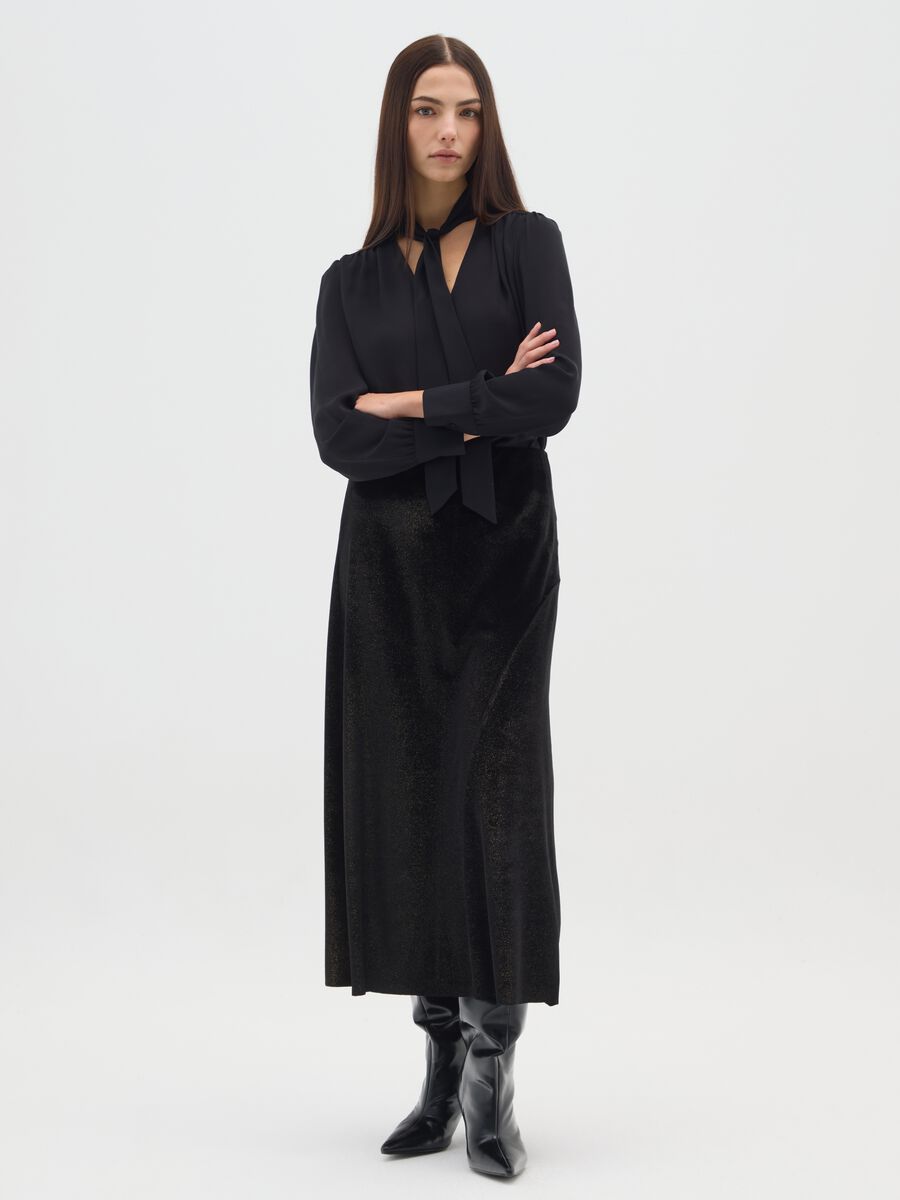 Black Velour Regular Fit Long Skirt_0