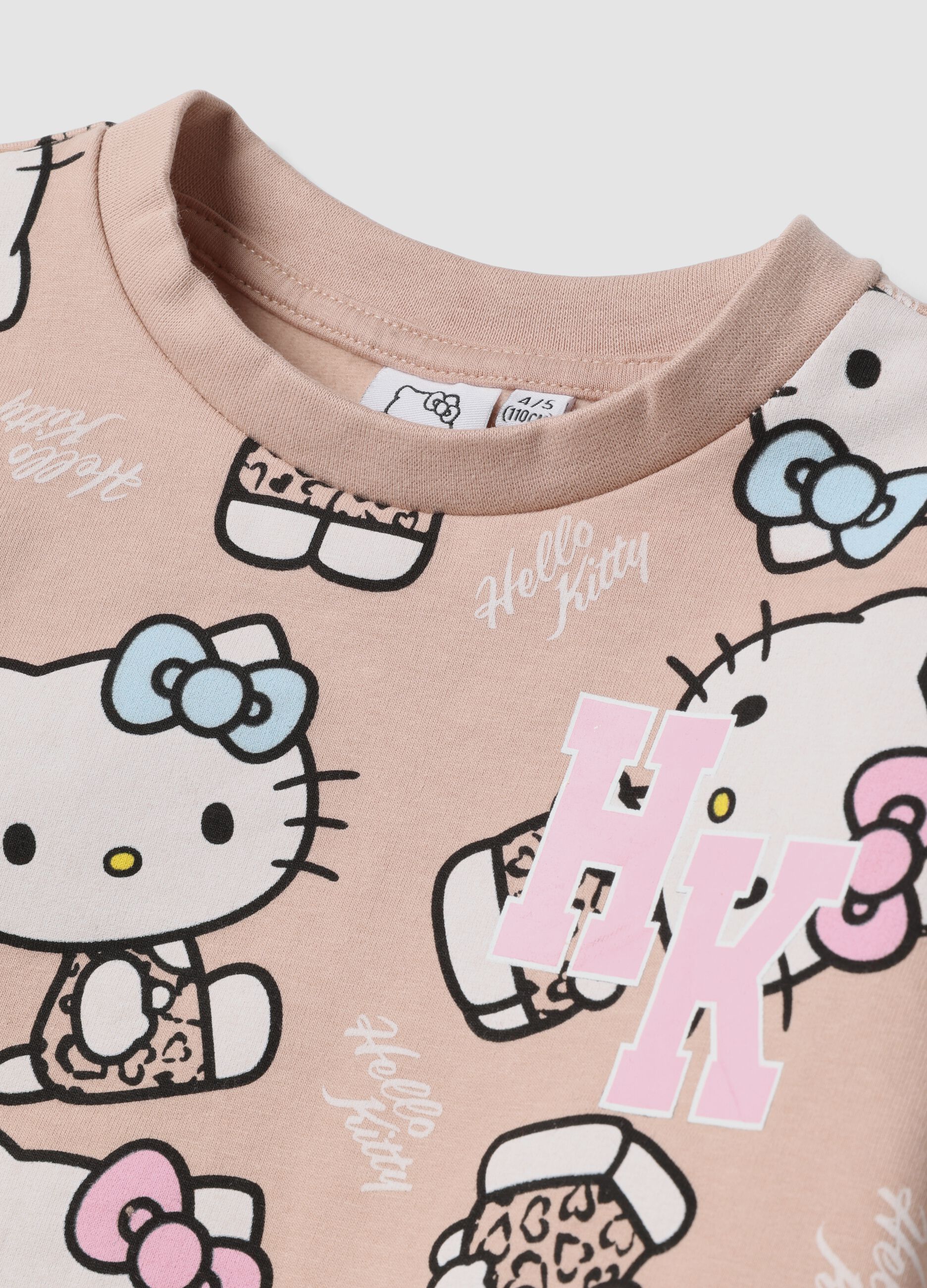 Felpa rosa in cotone elasticizzato con fantasia Hello Kitty per bambina