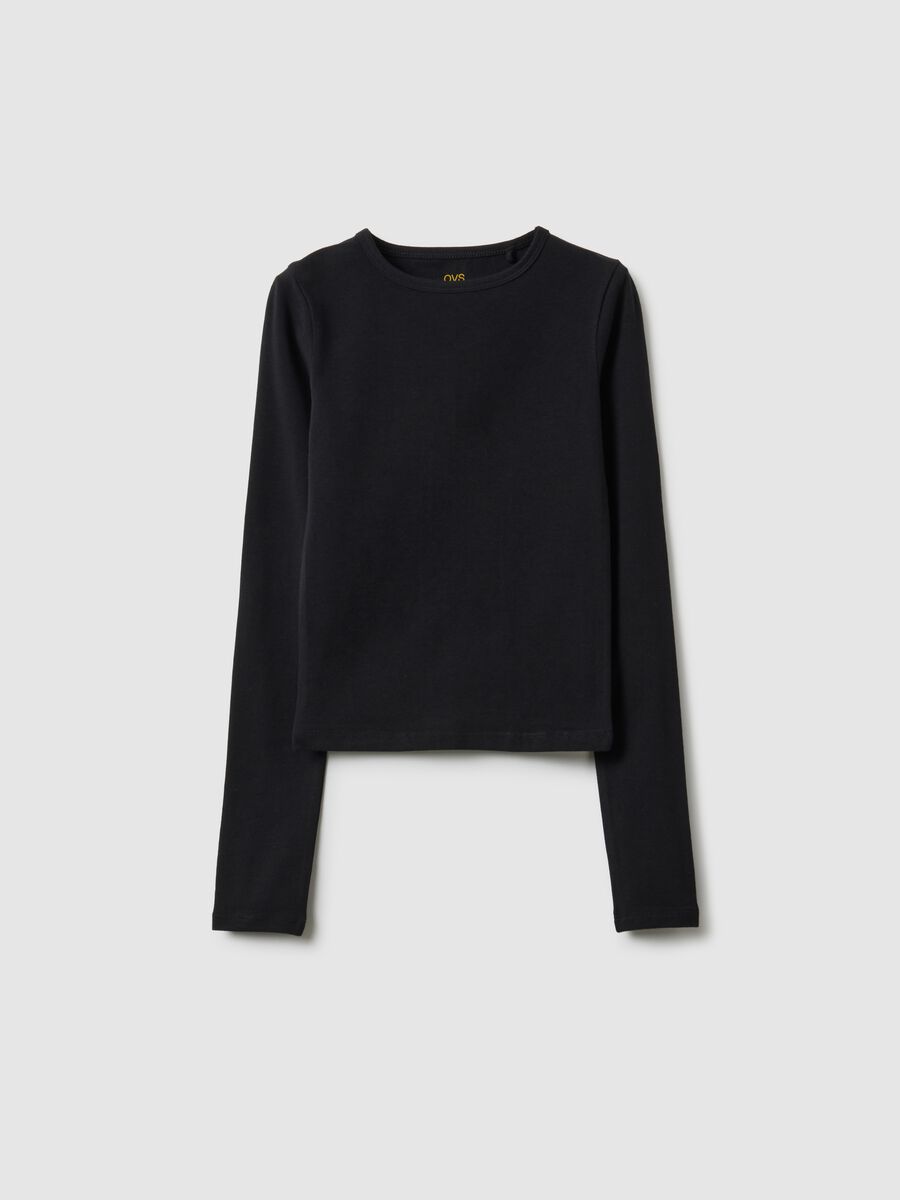 Maglia a maniche lunghe nera da ragazza in misto cotone slim fit_3