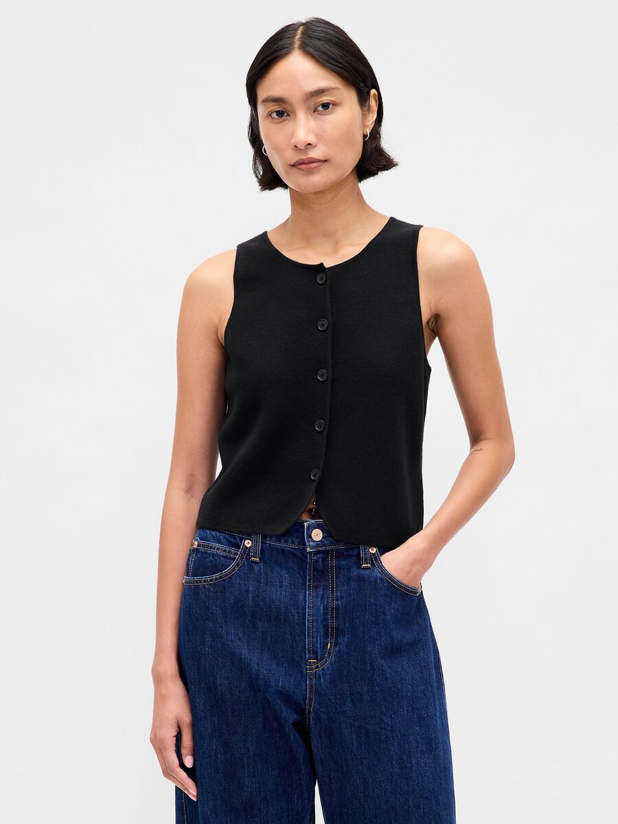 Black cotton blend waistcoat_0