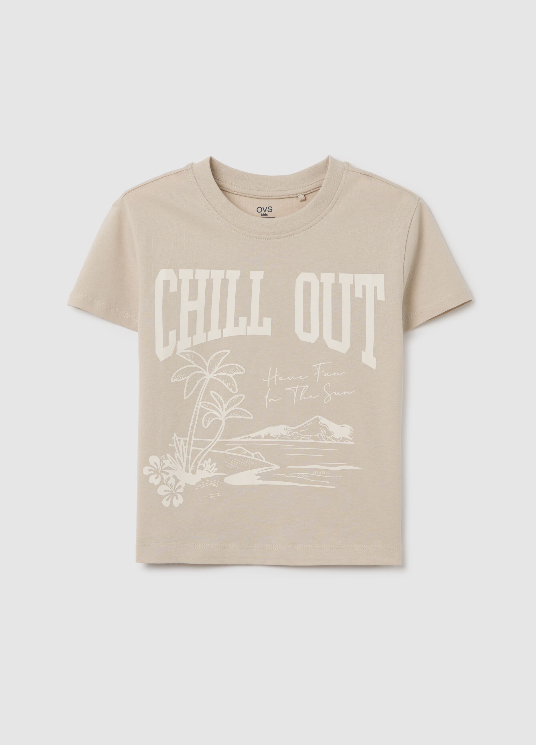 Beige girl's T-shirt in pure cotton regular fit with print