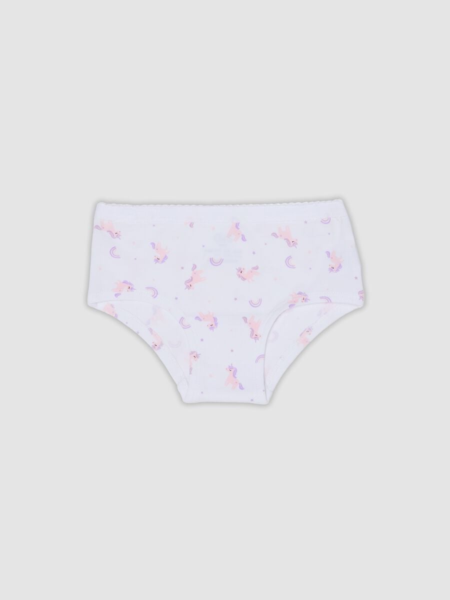 Slip culotte bianchi in cotone organico elasticizzato con stampa unicorni_0