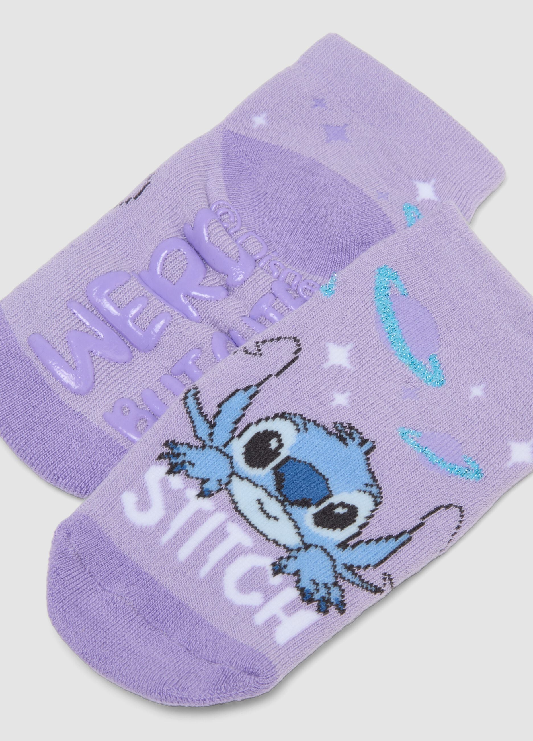 2-pack purple non-slip organic stretch cotton socks with Stitch