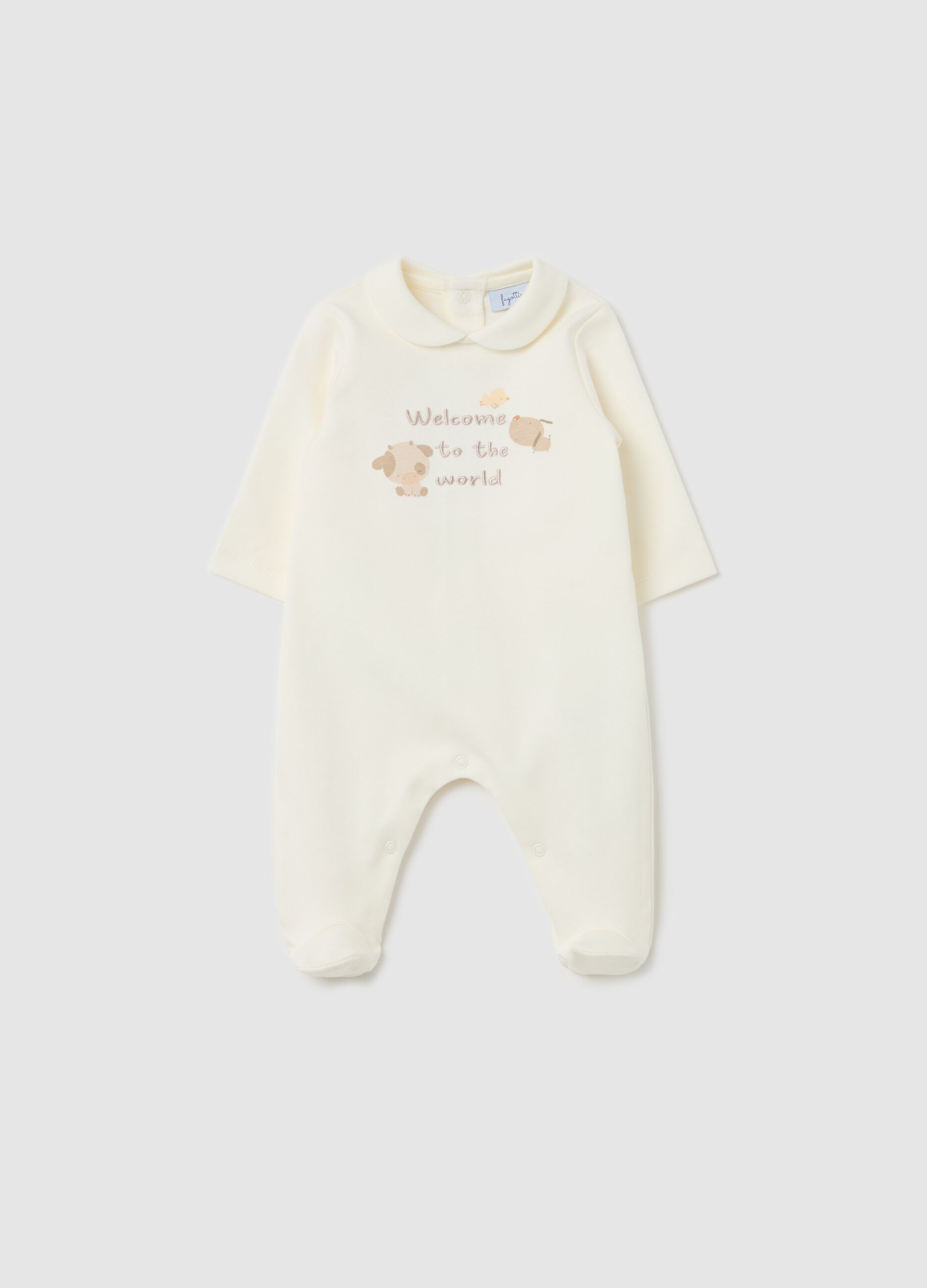 Cotton onesie with "Welcome to the World" embroidery