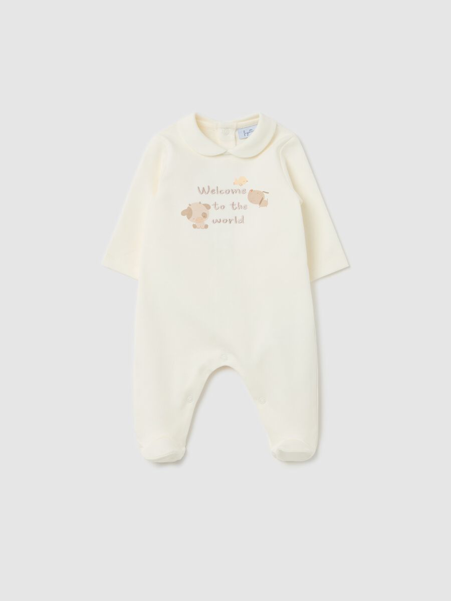 Cotton onesie with "Welcome to the World" embroidery_0