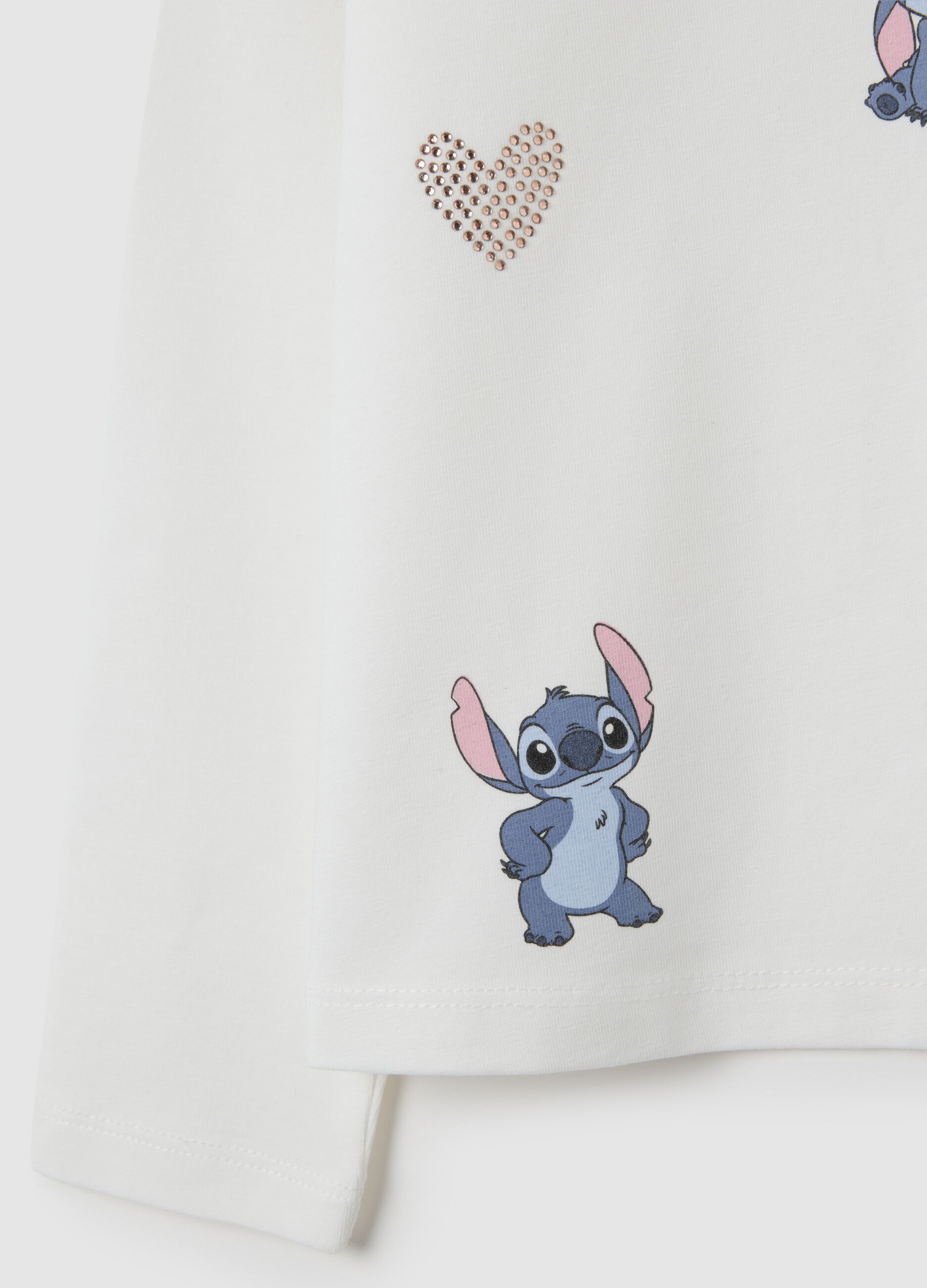 Maglia da bambina in cotone elasticizzato bianca regular fit con stampa Stitch