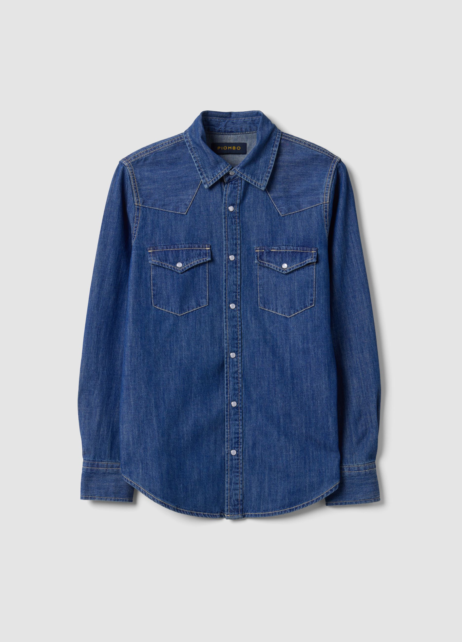 Blue pure cotton denim shirt, regular fit