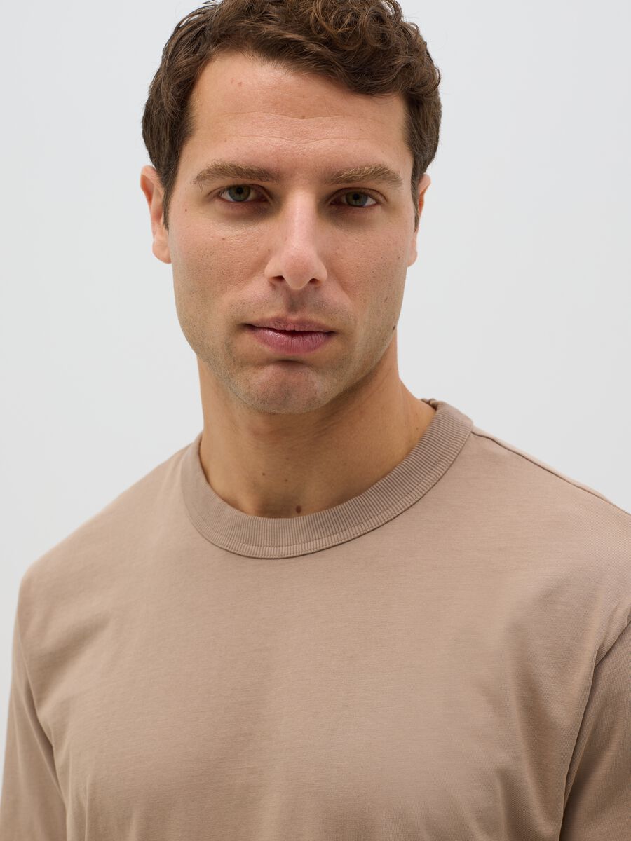 Men's Beige Cotton T-shirt_3