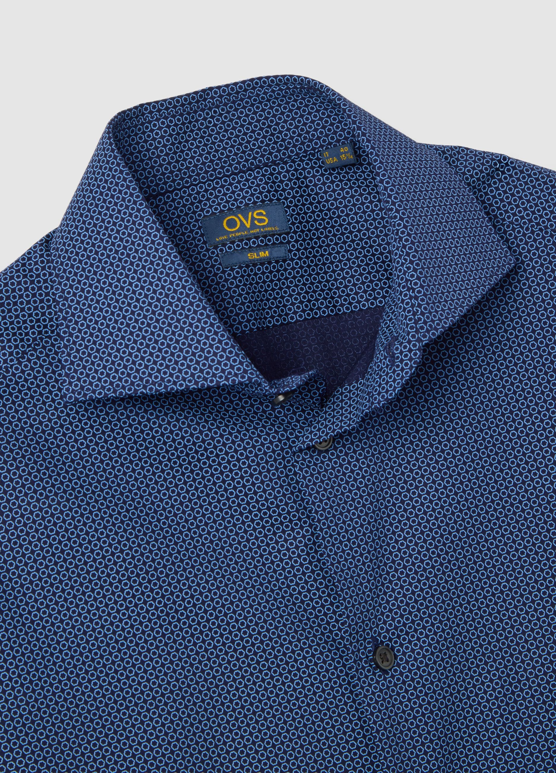 Blue stretch cotton slim fit shirt