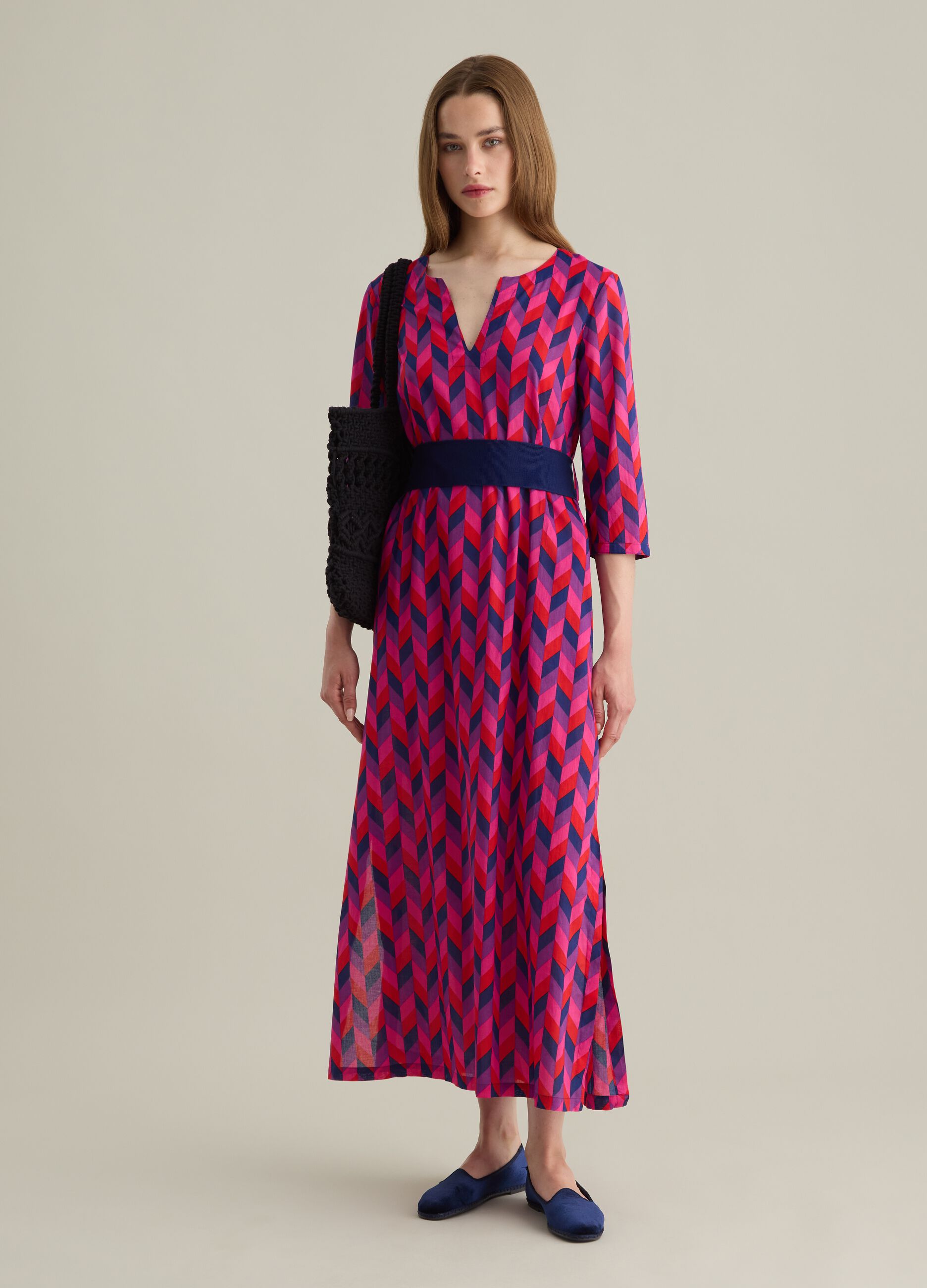 Women's Long Dress in Pure Cotton Multicolour Regular Fit
