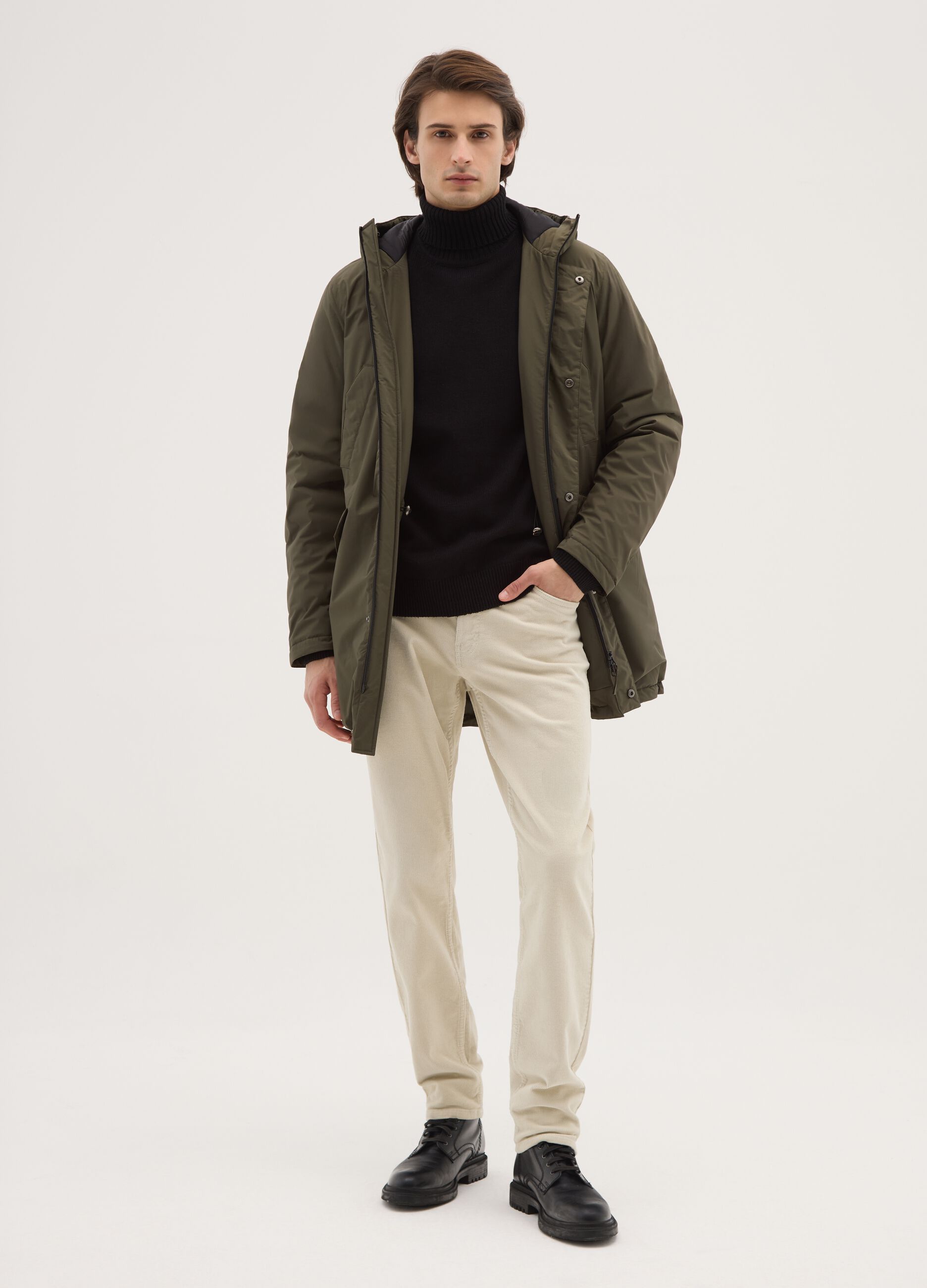 Green padded parka regular fit with hood and zip