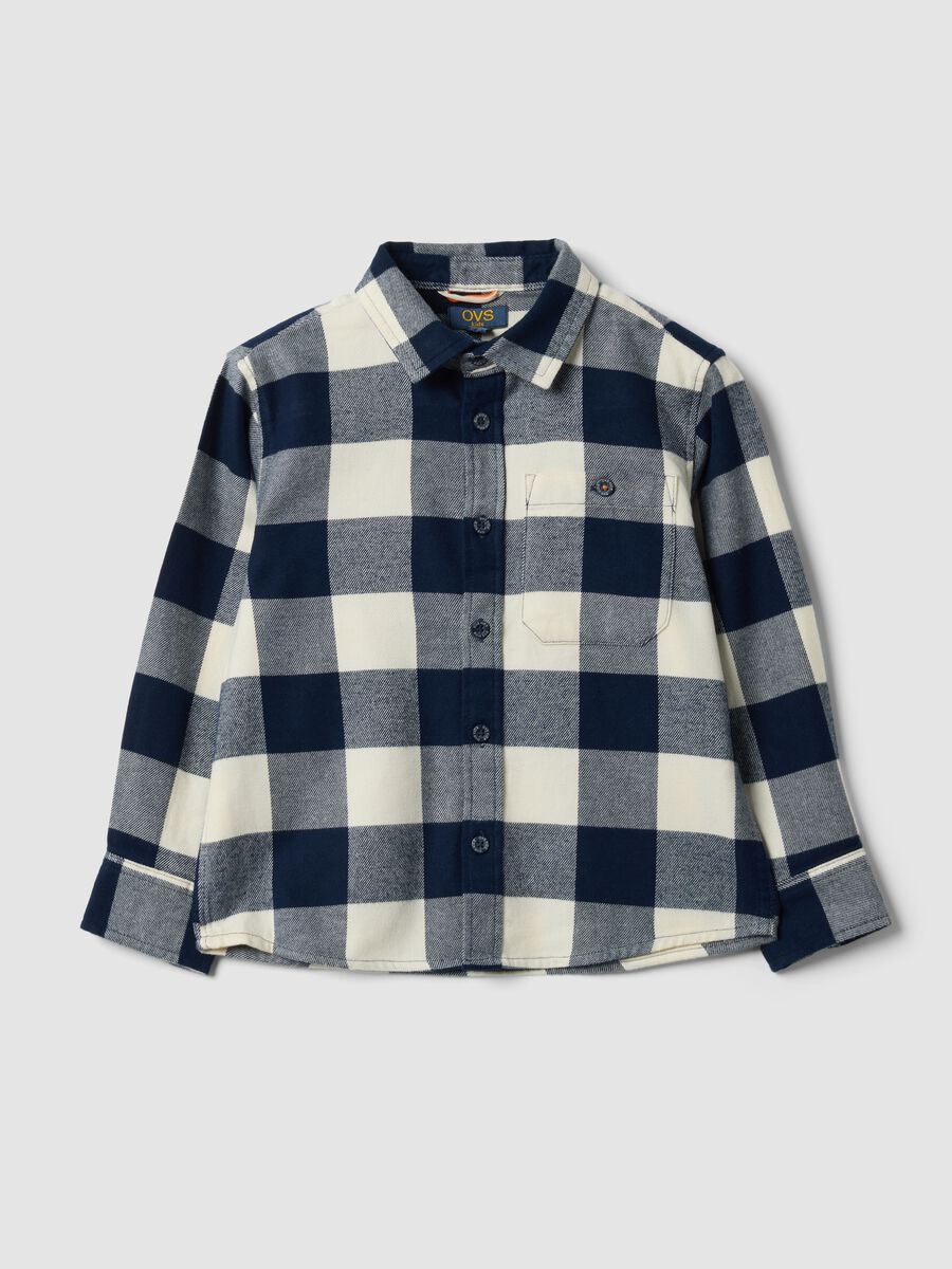 Camicia blu e bianca a quadri in puro cotone_0