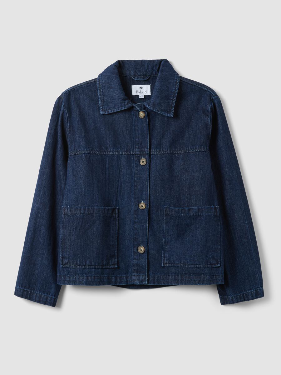 Giacca in puro cotone denim blu regular fit con tasche_4