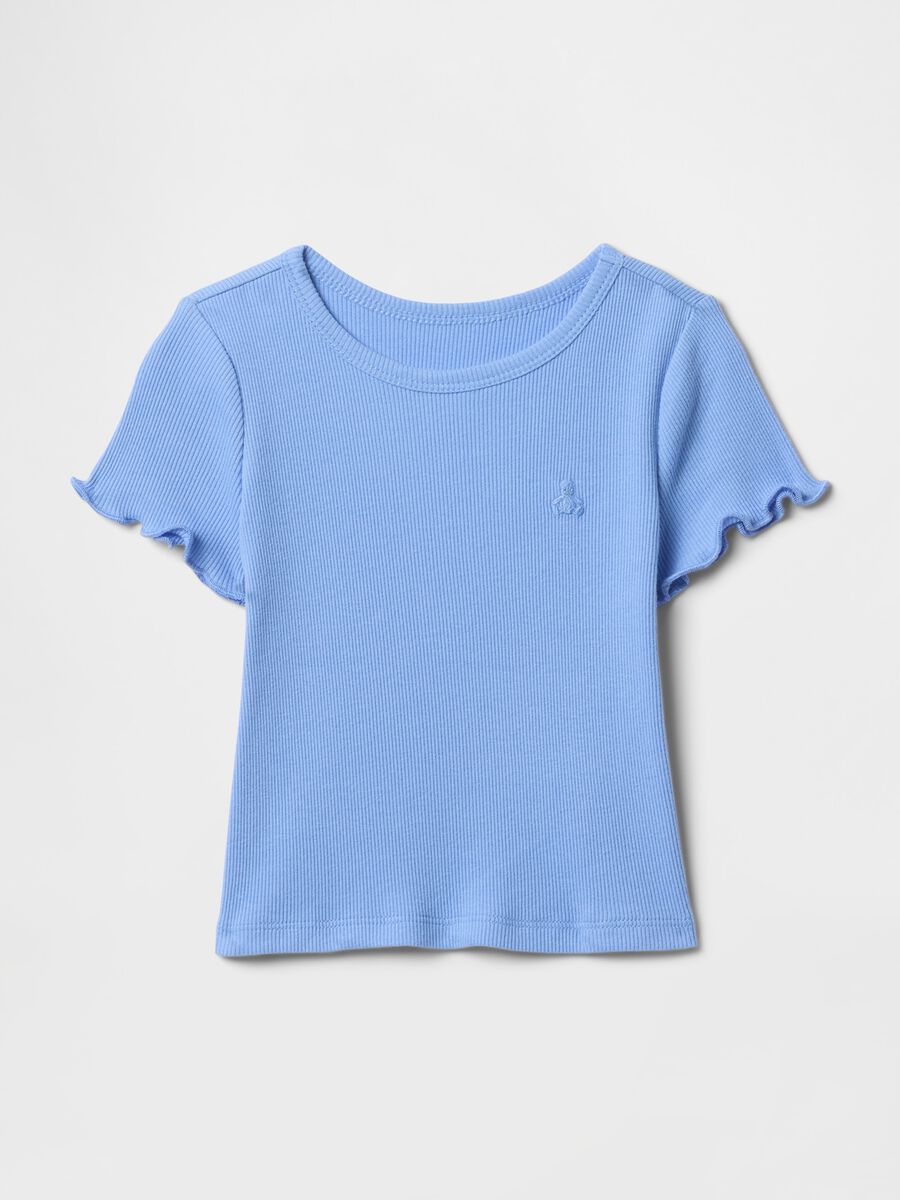 Blue ribbed T-shirt with ruffled sleeves_0