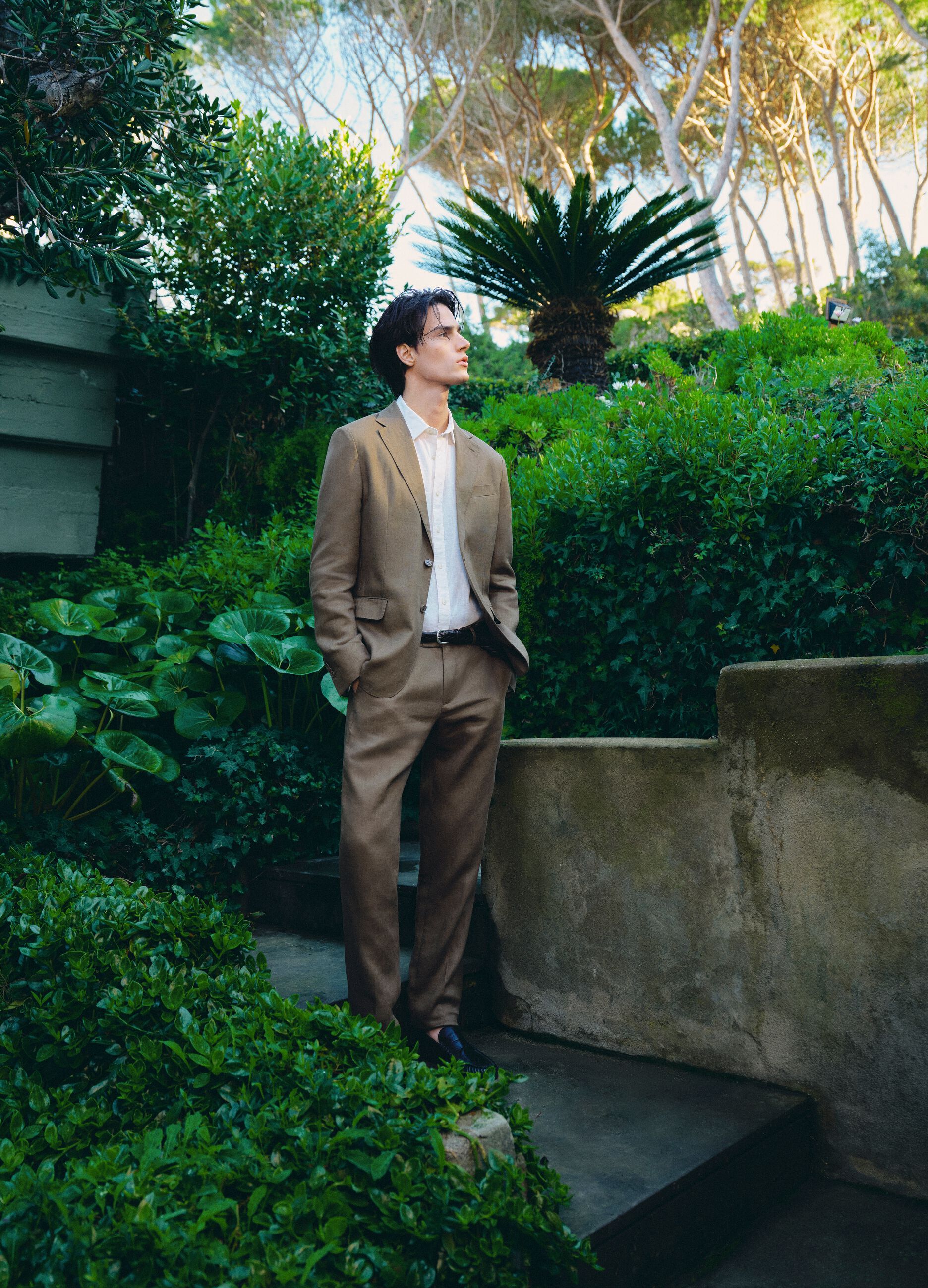 Brown pure linen regular fit trousers
