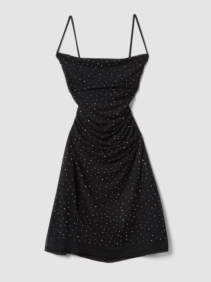 Black mini dress in stretch fabric with rhinestones_4